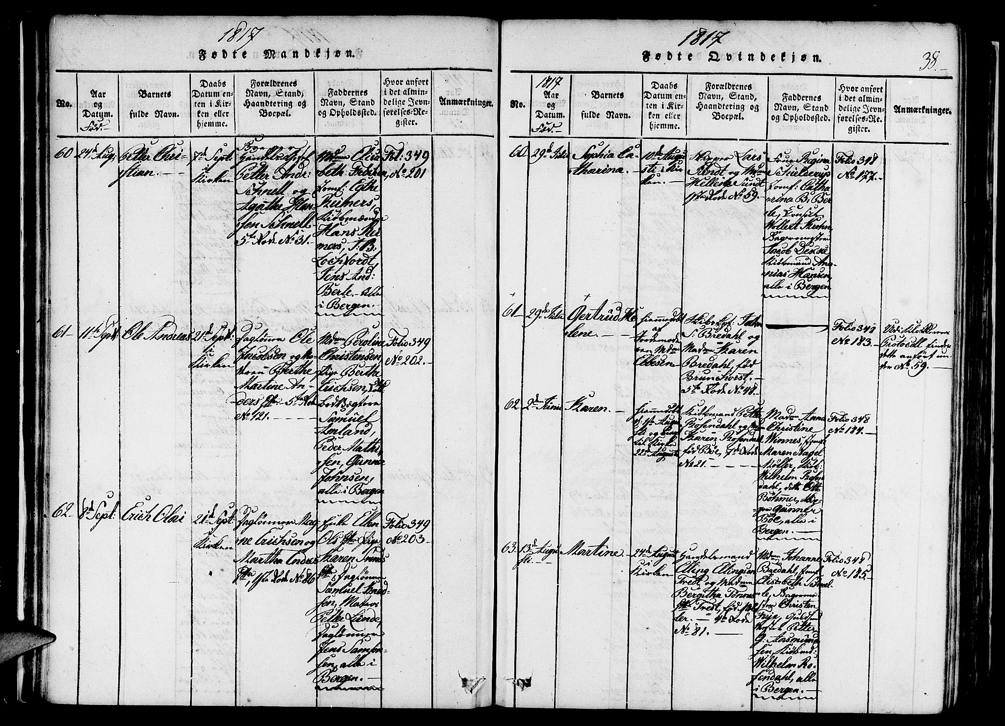 Nykirken Sokneprestembete, SAB/A-77101/H/Haa/L0011: Parish register (official) no. A 11, 1816-1821, p. 38