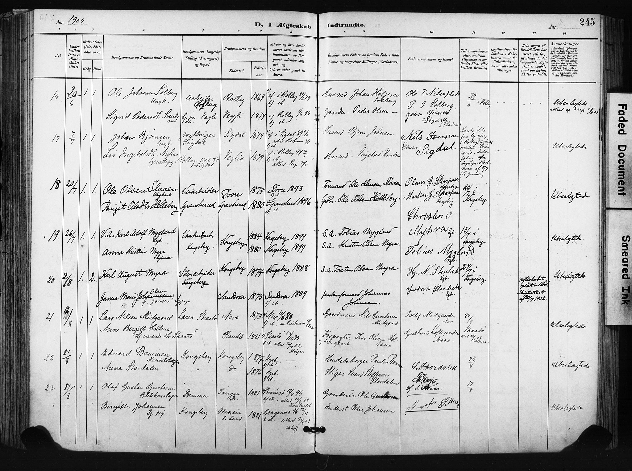 Kongsberg kirkebøker, AV/SAKO-A-22/F/Fb/L0003: Parish register (official) no. II 3, 1896-1905, p. 245