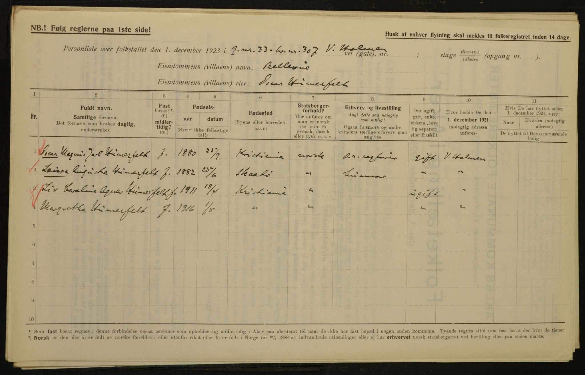 , Municipal Census 1923 for Aker, 1923, p. 2730