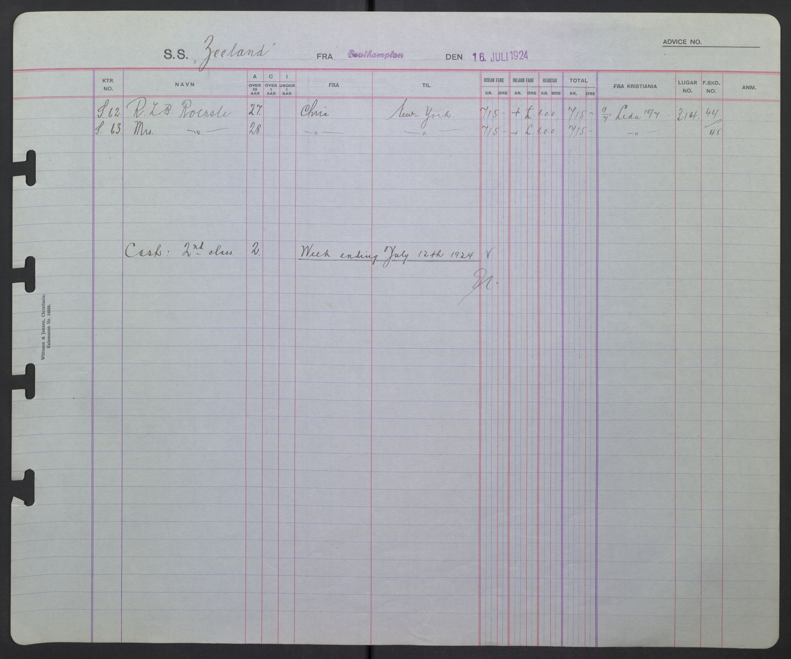 White Star-linjen, AV/SAO-PAO-0201/D/Db/L0002: Passasjerlister, 1924-1927, p. 32