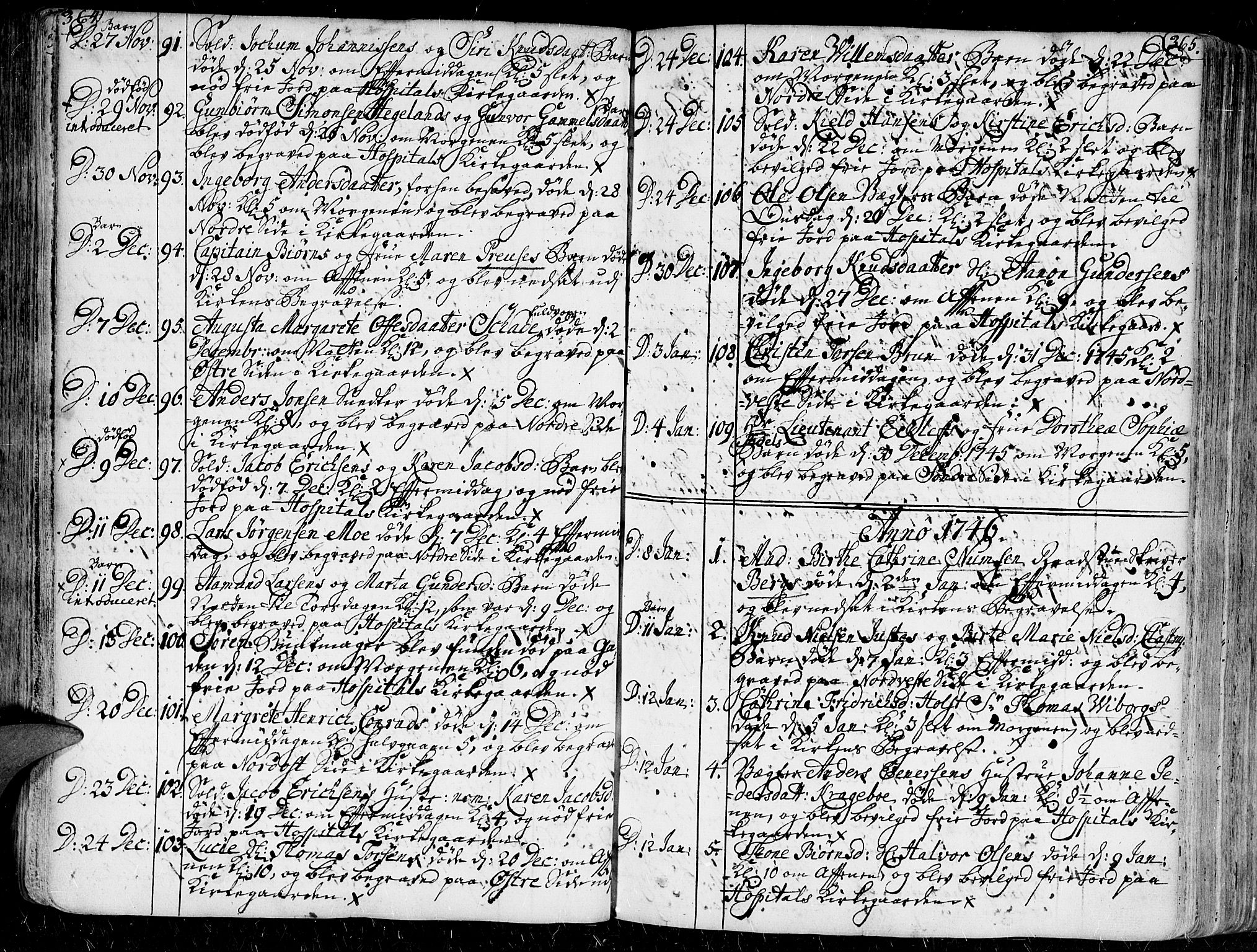 Kristiansand domprosti, SAK/1112-0006/F/Fa/L0001: Parish register (official) no. A 1, 1734-1793, p. 364-365