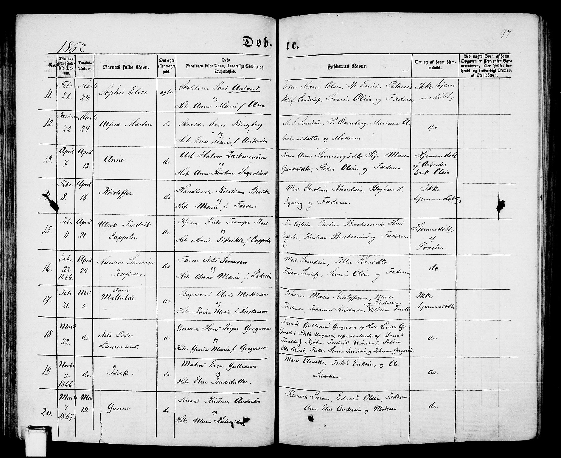 Porsgrunn kirkebøker , SAKO/A-104/G/Gb/L0004: Parish register (copy) no. II 4, 1853-1882, p. 97