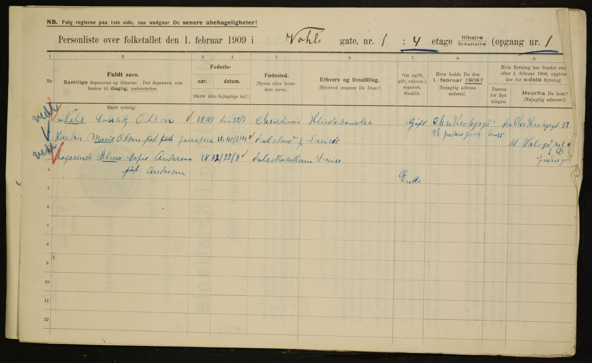 OBA, Municipal Census 1909 for Kristiania, 1909, p. 110157