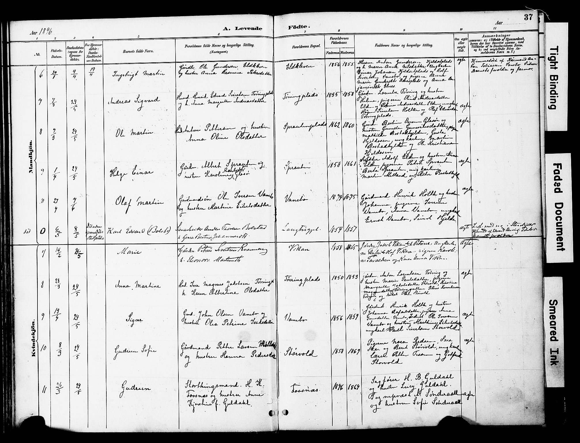 Ministerialprotokoller, klokkerbøker og fødselsregistre - Nord-Trøndelag, SAT/A-1458/741/L0396: Parish register (official) no. 741A10, 1889-1901, p. 37