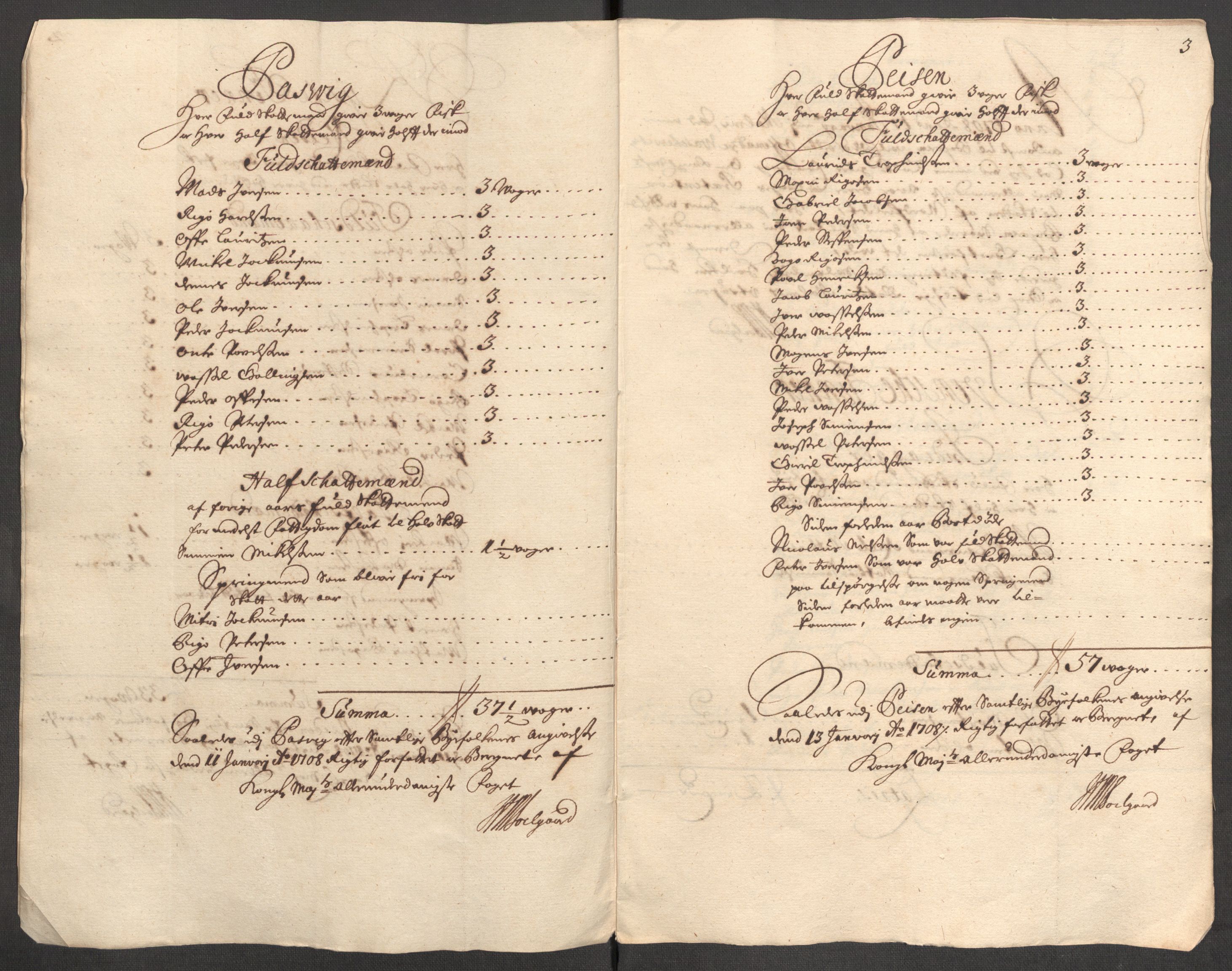 Rentekammeret inntil 1814, Reviderte regnskaper, Fogderegnskap, AV/RA-EA-4092/R69/L4854: Fogderegnskap Finnmark/Vardøhus, 1707-1708, p. 121