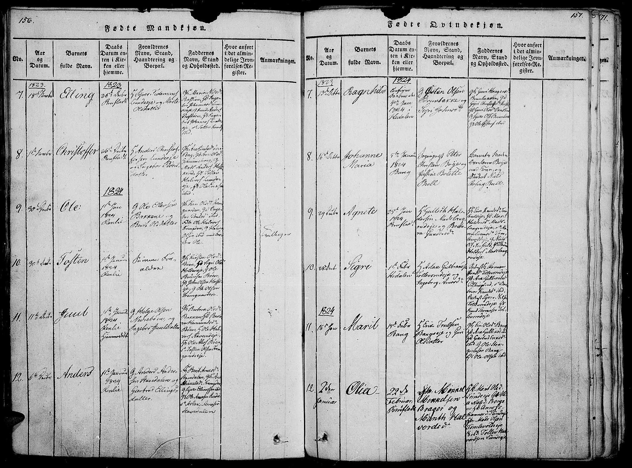 Sør-Aurdal prestekontor, SAH/PREST-128/H/Ha/Haa/L0002: Parish register (official) no. 2, 1815-1840, p. 156-157