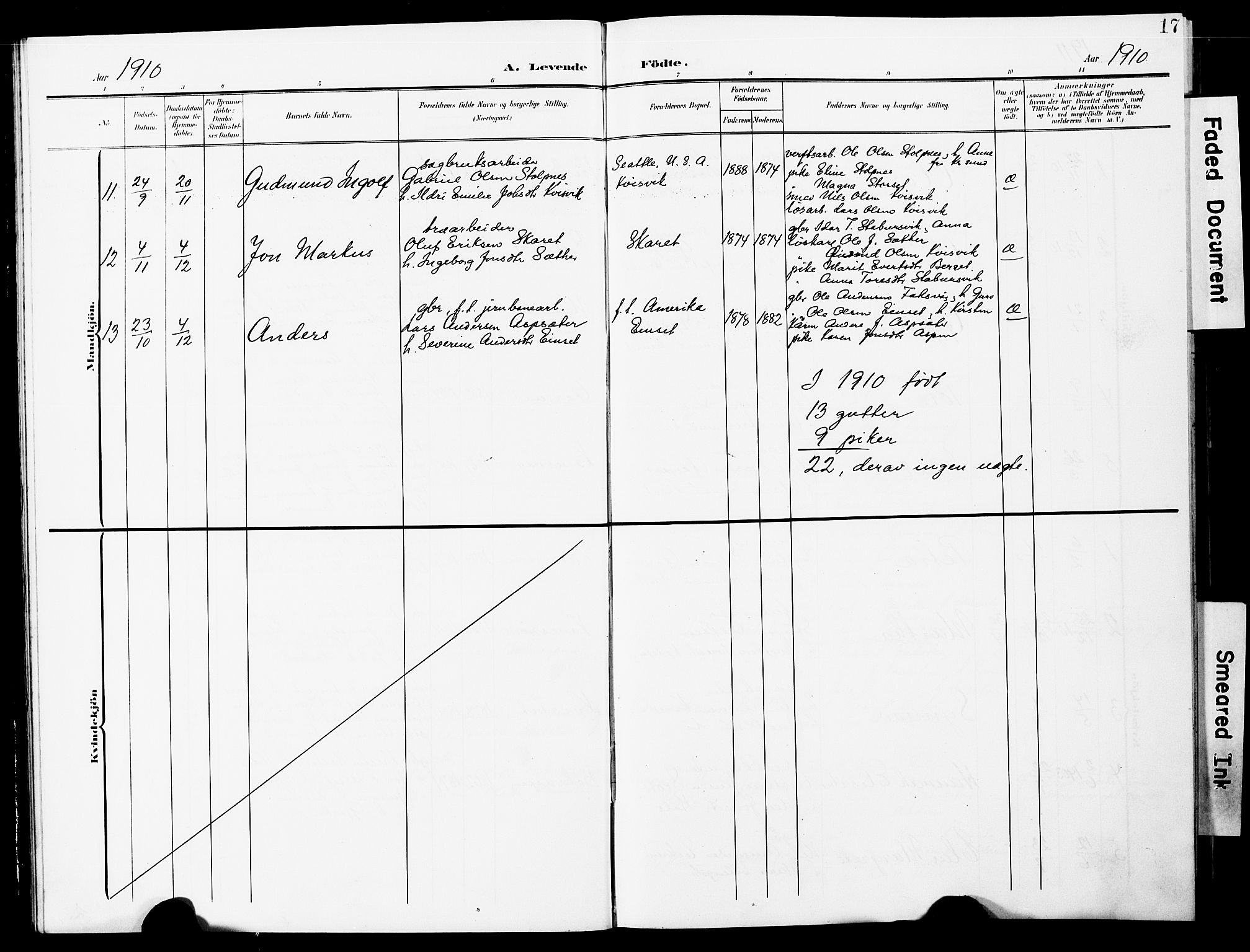 Ministerialprotokoller, klokkerbøker og fødselsregistre - Møre og Romsdal, AV/SAT-A-1454/587/L1001: Parish register (copy) no. 587C01, 1906-1927, p. 17