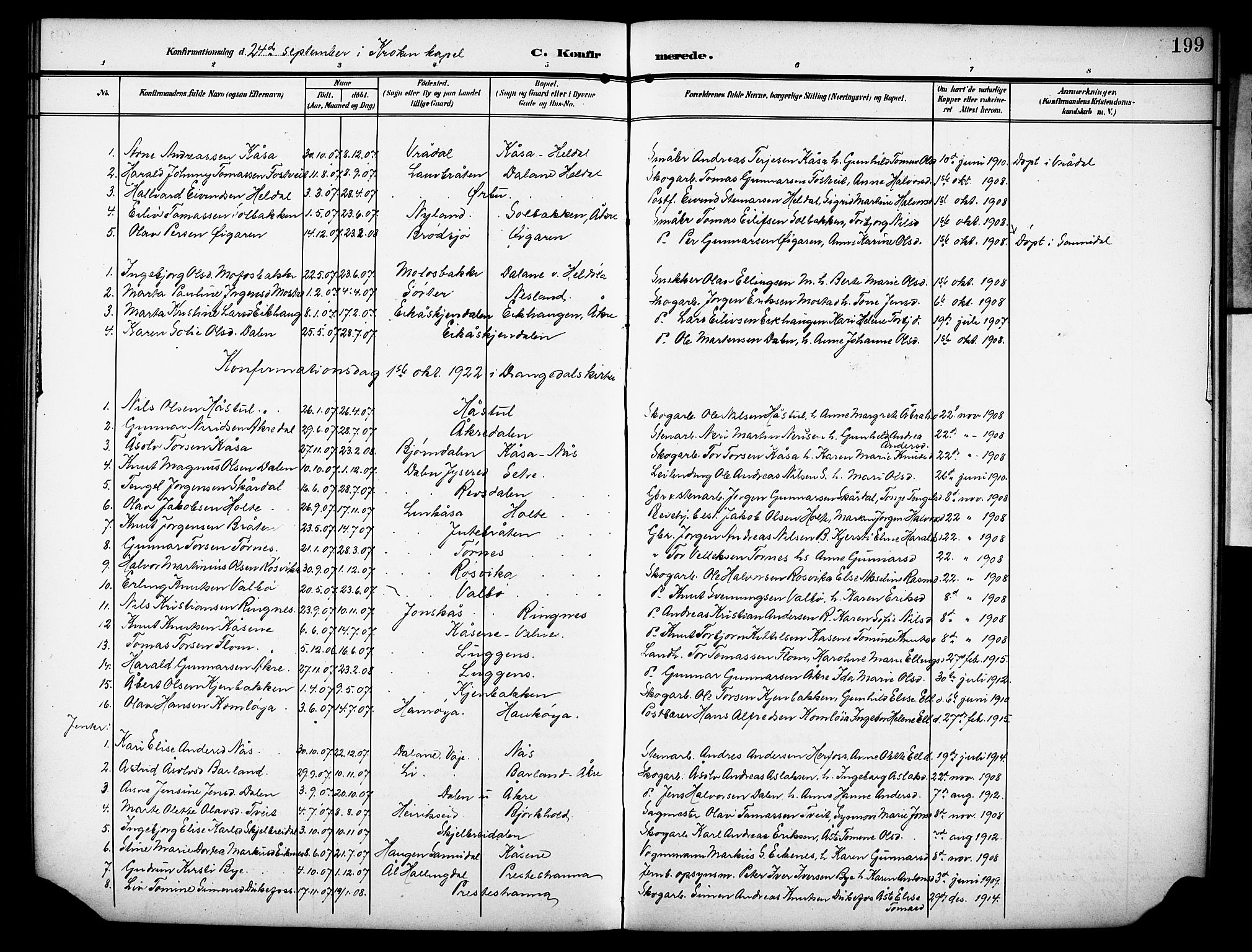 Drangedal kirkebøker, AV/SAKO-A-258/G/Ga/L0004: Parish register (copy) no. I 4, 1901-1933, p. 199