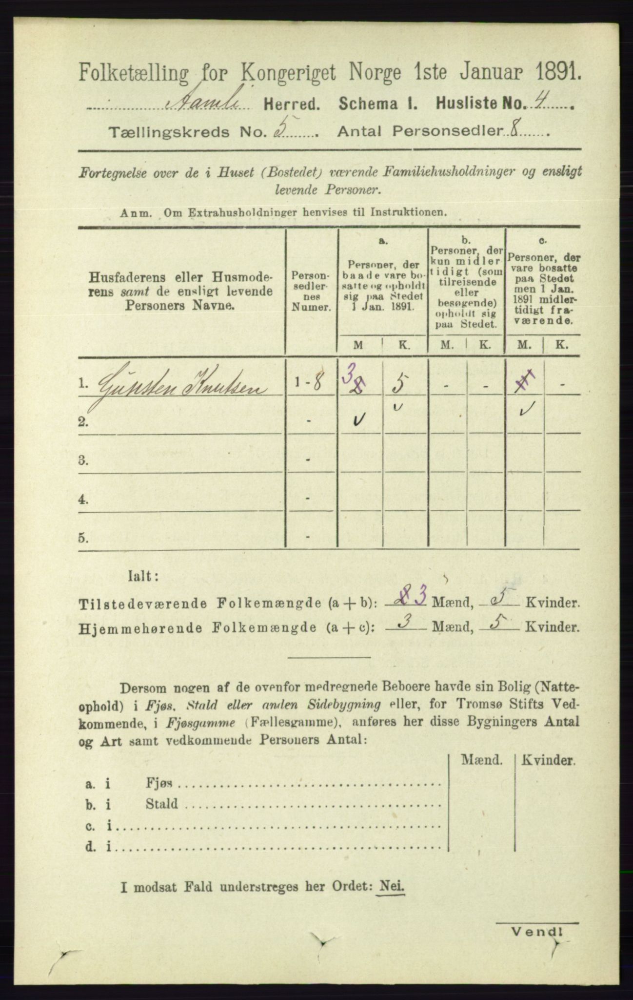 RA, 1891 census for 0929 Åmli, 1891, p. 649