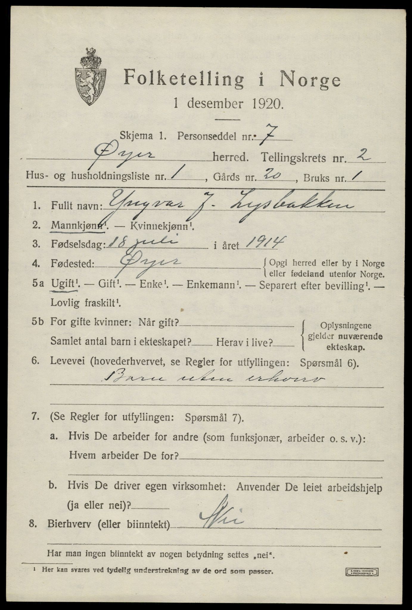 SAH, 1920 census for Øyer, 1920, p. 2141