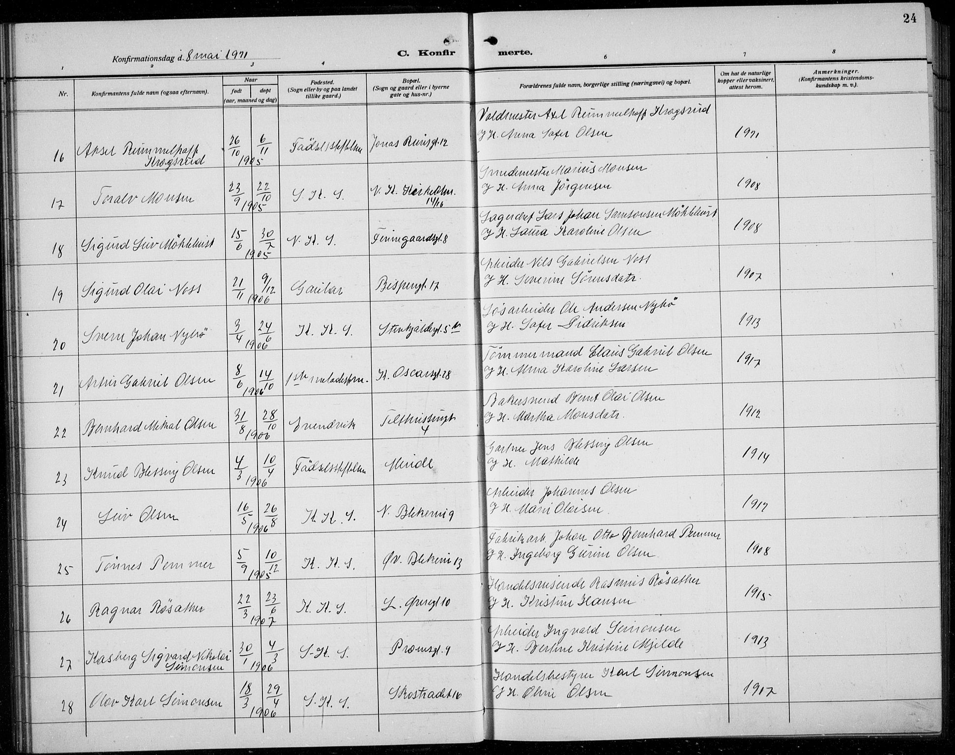 Korskirken sokneprestembete, AV/SAB-A-76101/H/Hab: Parish register (copy) no. C 6, 1918-1941, p. 24