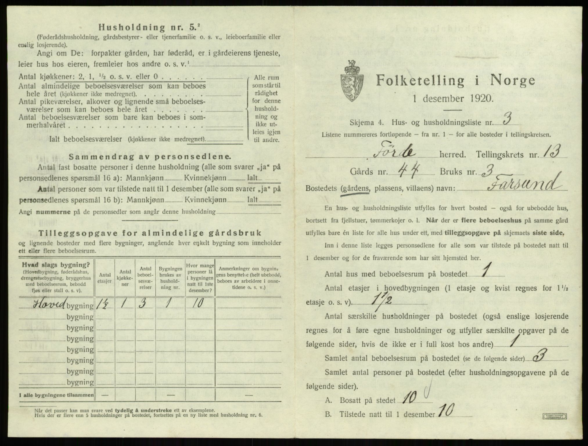 SAB, 1920 census for Førde, 1920, p. 691