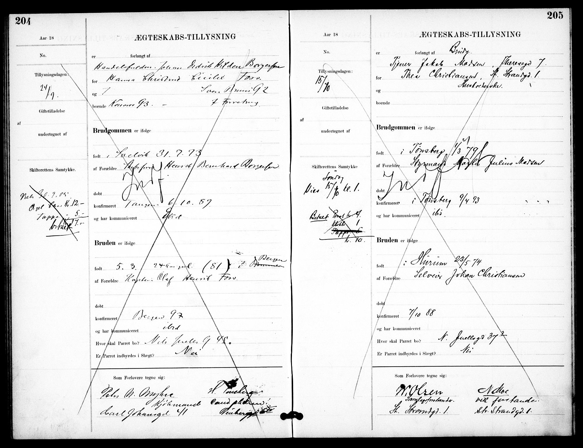 Garnisonsmenigheten Kirkebøker, AV/SAO-A-10846/H/Ha/L0008: Banns register no. I 8, 1894-1908, p. 204-205