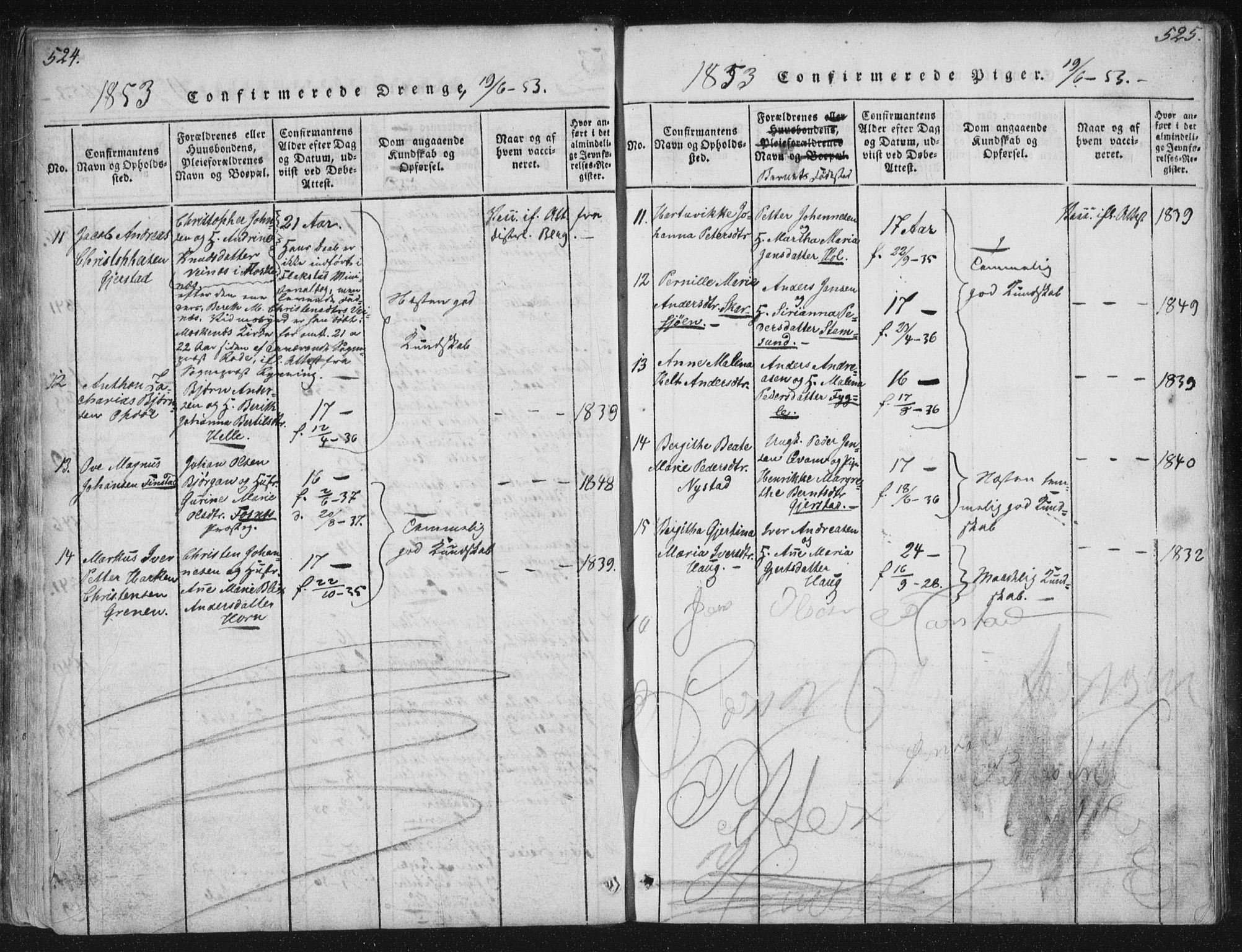 Ministerialprotokoller, klokkerbøker og fødselsregistre - Nordland, AV/SAT-A-1459/881/L1164: Parish register (copy) no. 881C01, 1818-1853, p. 524-525