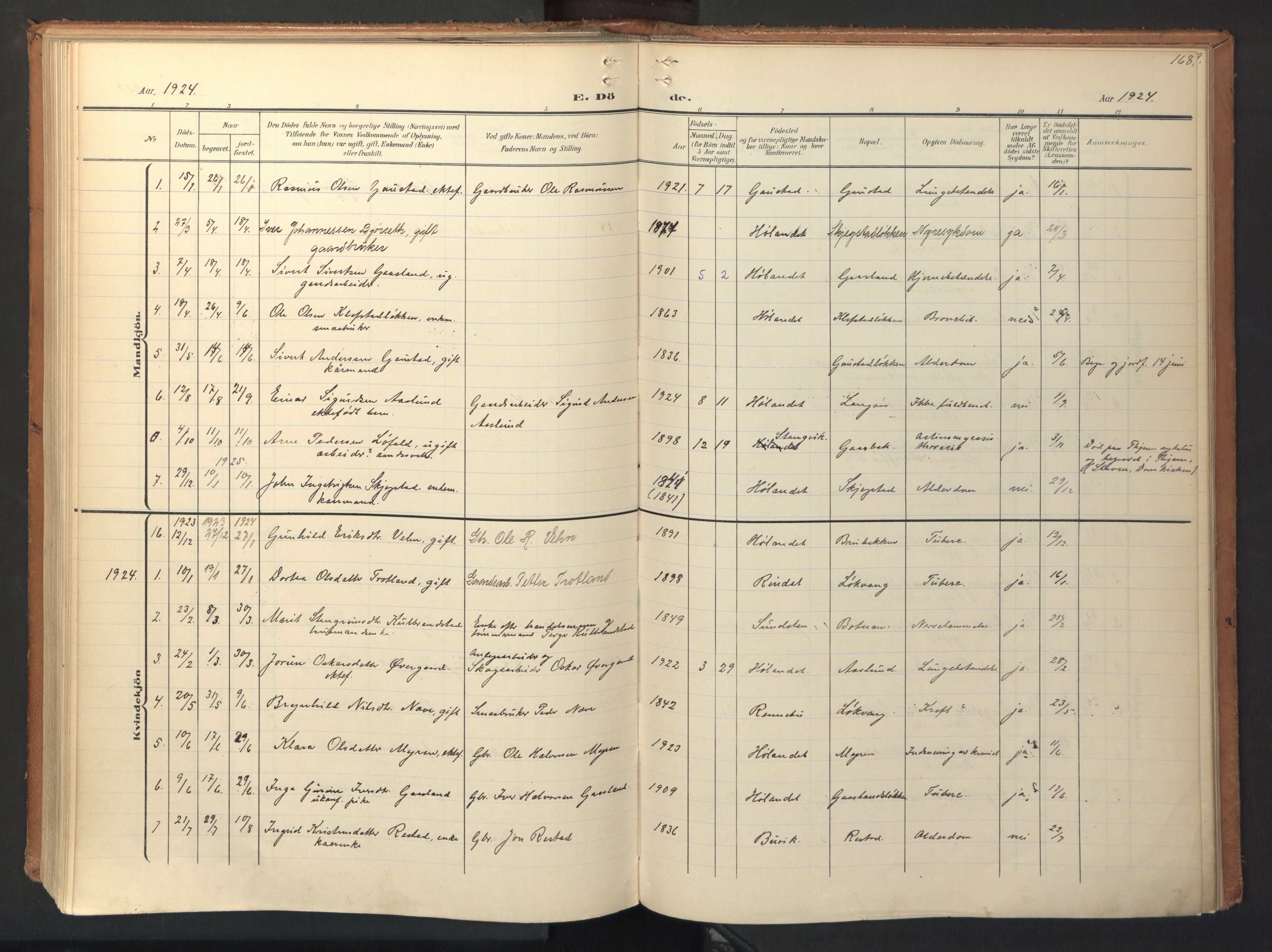 Ministerialprotokoller, klokkerbøker og fødselsregistre - Sør-Trøndelag, SAT/A-1456/694/L1128: Parish register (official) no. 694A02, 1906-1931, p. 168
