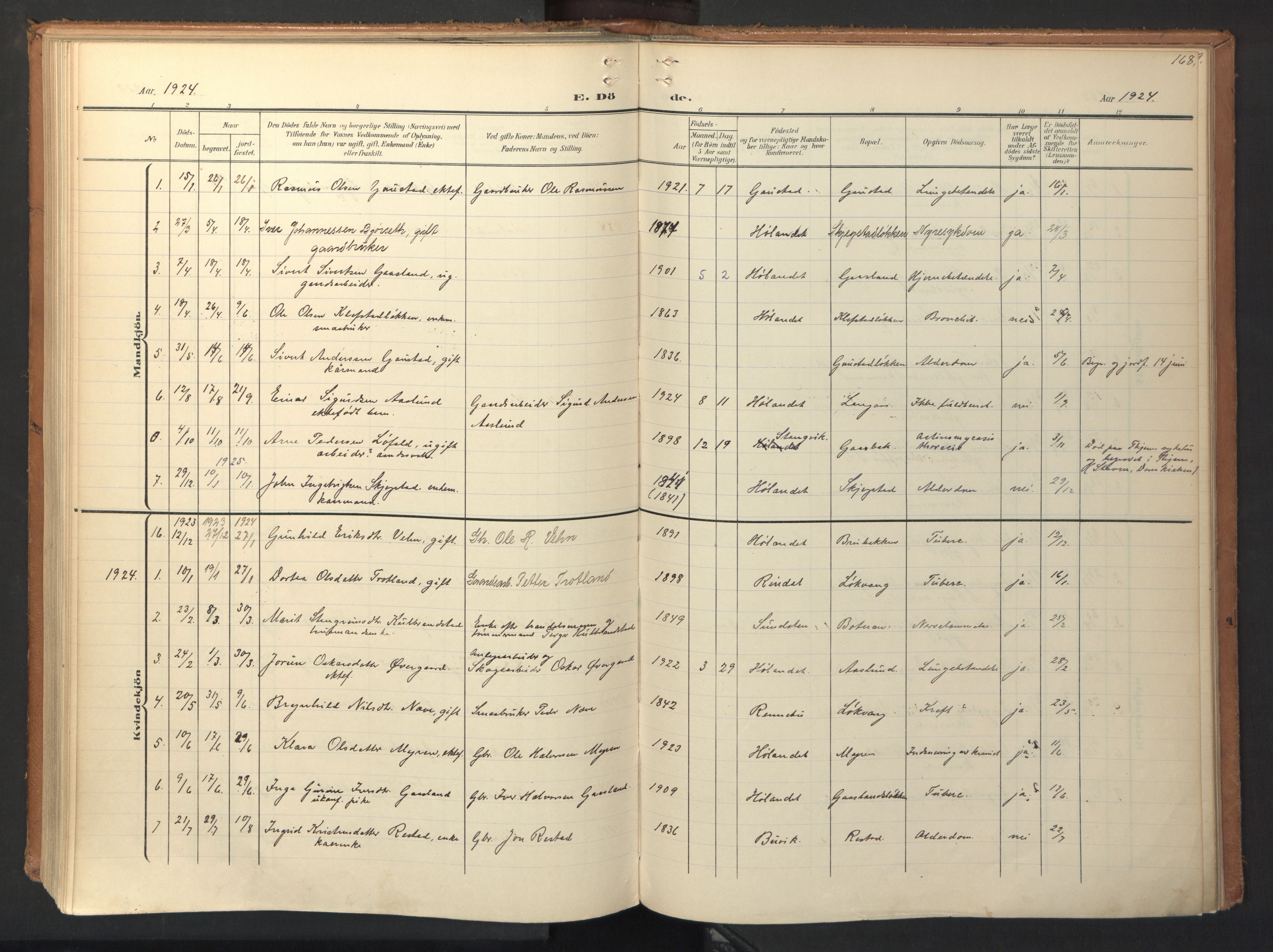 Ministerialprotokoller, klokkerbøker og fødselsregistre - Sør-Trøndelag, AV/SAT-A-1456/694/L1128: Parish register (official) no. 694A02, 1906-1931, p. 168