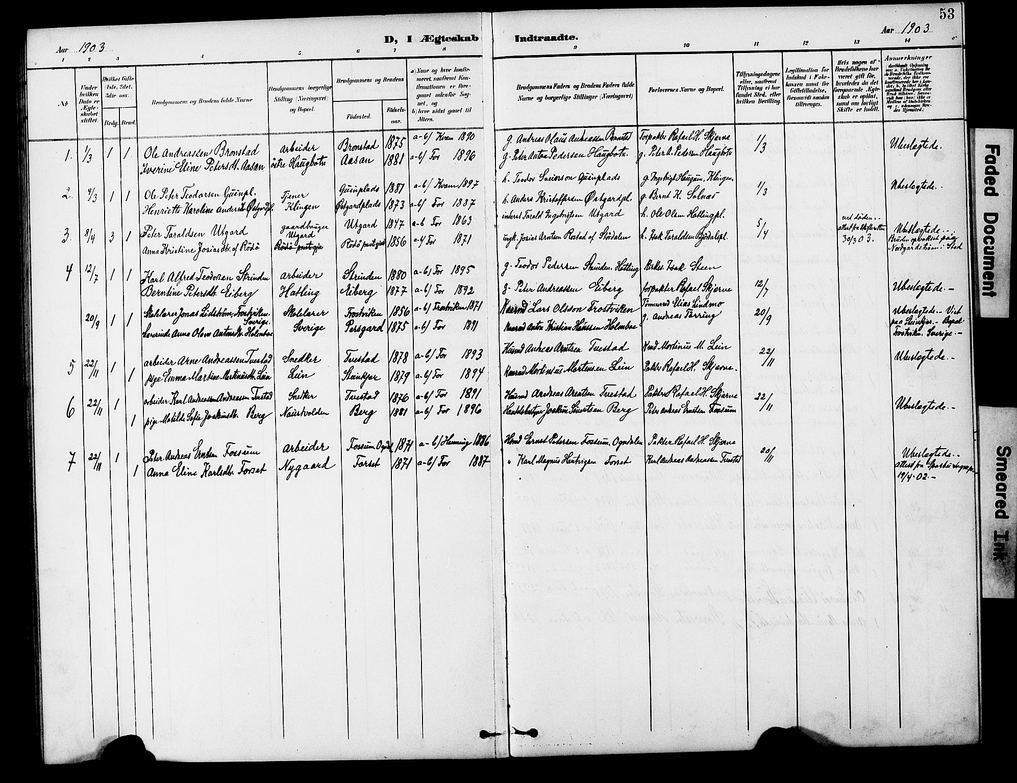 Ministerialprotokoller, klokkerbøker og fødselsregistre - Nord-Trøndelag, SAT/A-1458/746/L0452: Parish register (official) no. 746A09, 1900-1908, p. 53