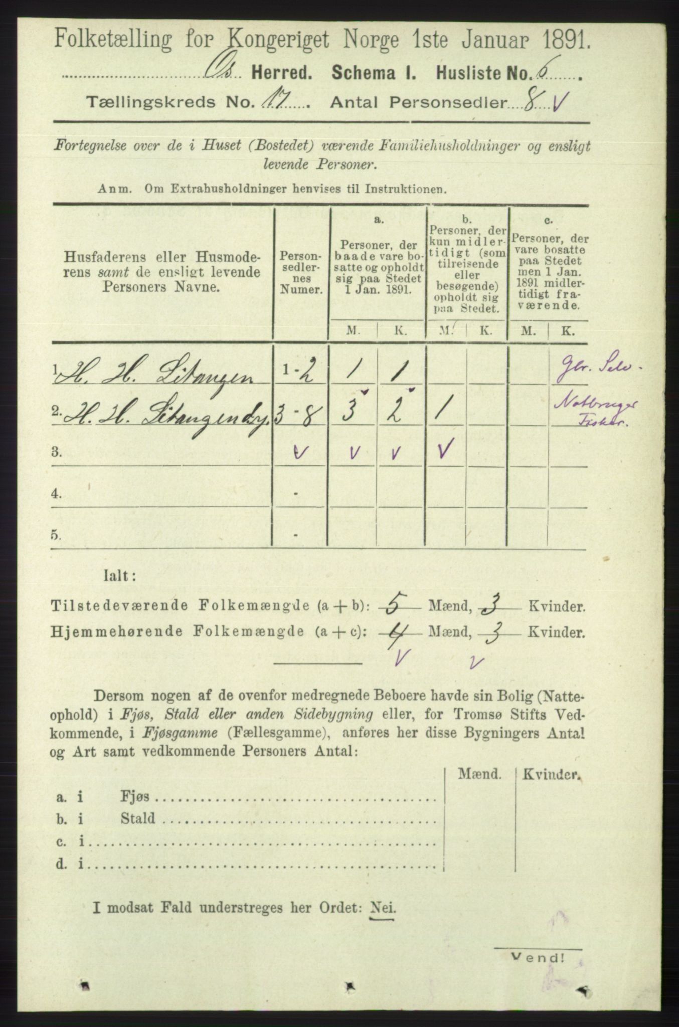 RA, 1891 census for 1243 Os, 1891, p. 3701