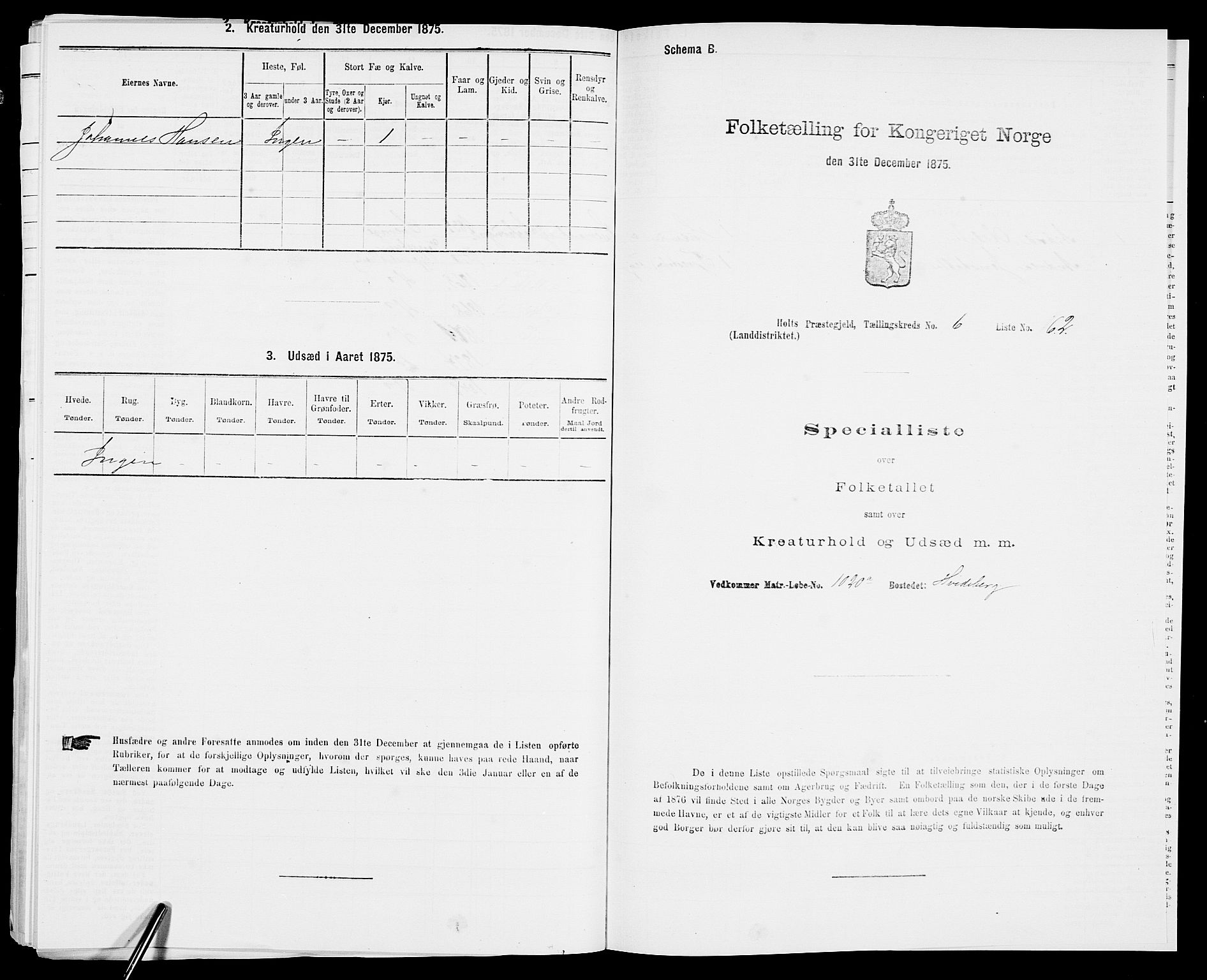 SAK, 1875 census for 0914L Holt/Holt, 1875, p. 765