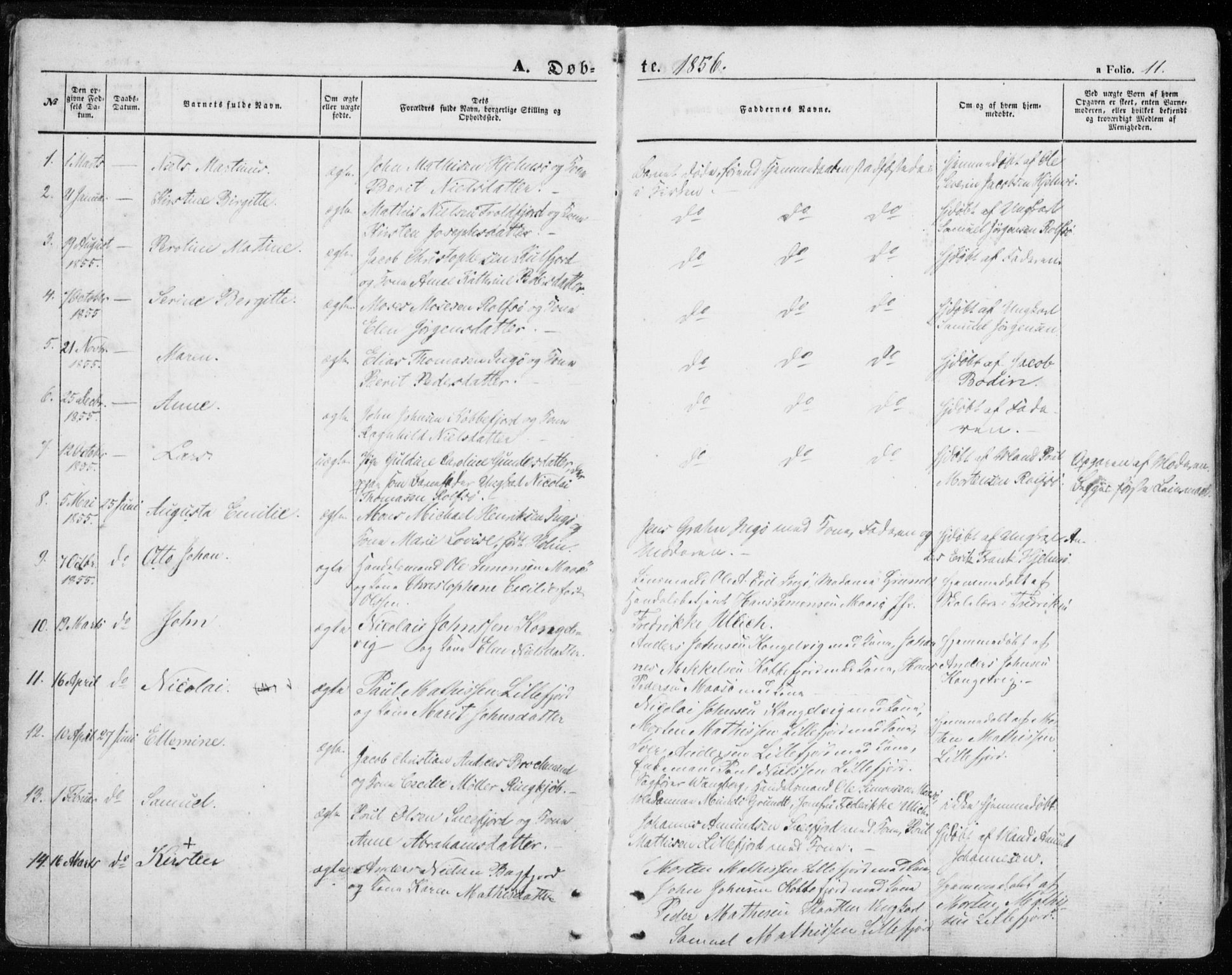 Måsøy sokneprestkontor, SATØ/S-1348/H/Ha/L0002kirke: Parish register (official) no. 2, 1852-1865, p. 11