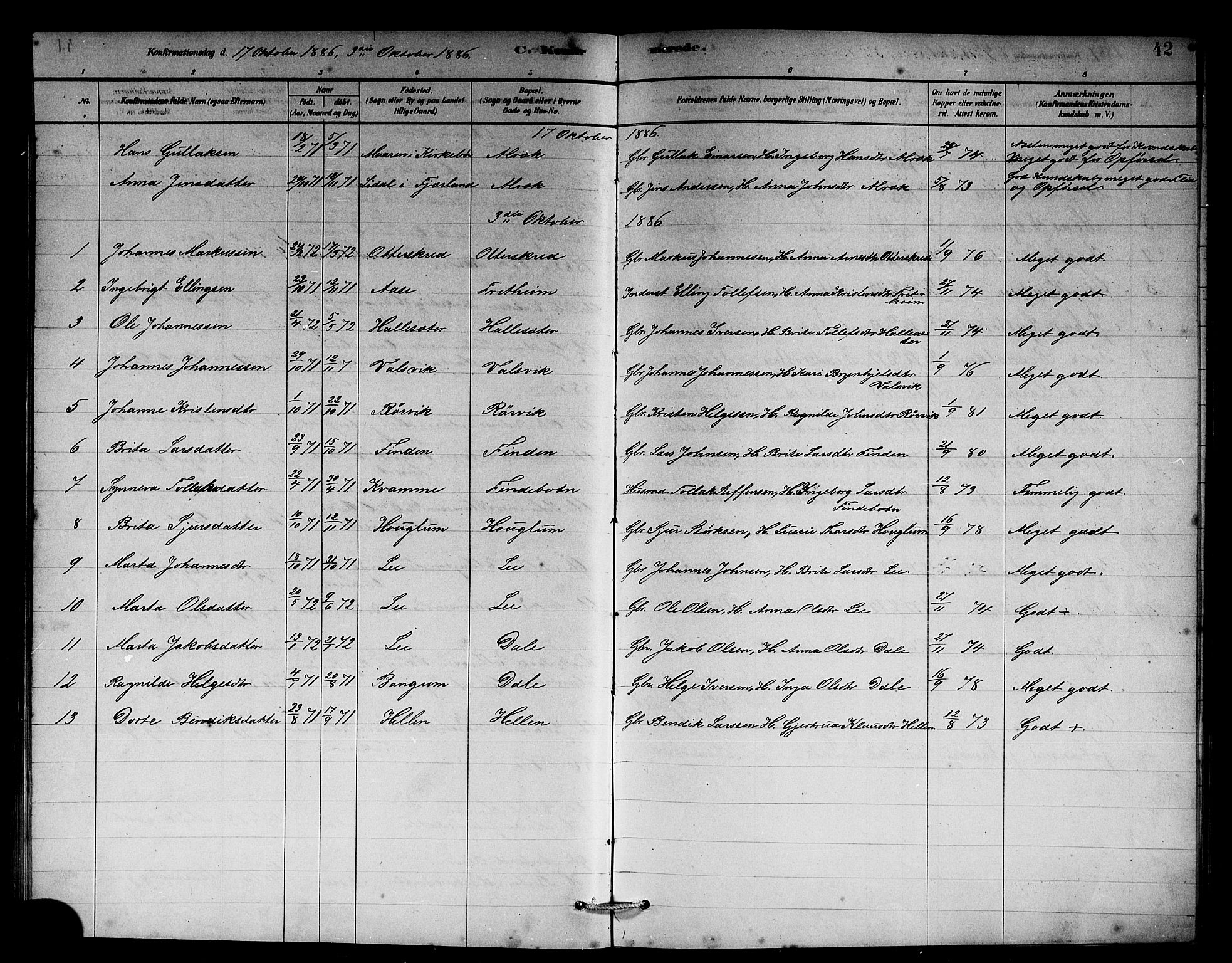 Vik sokneprestembete, AV/SAB-A-81501/H/Hab/Habb/L0002: Parish register (copy) no. B 2, 1878-1893, p. 42