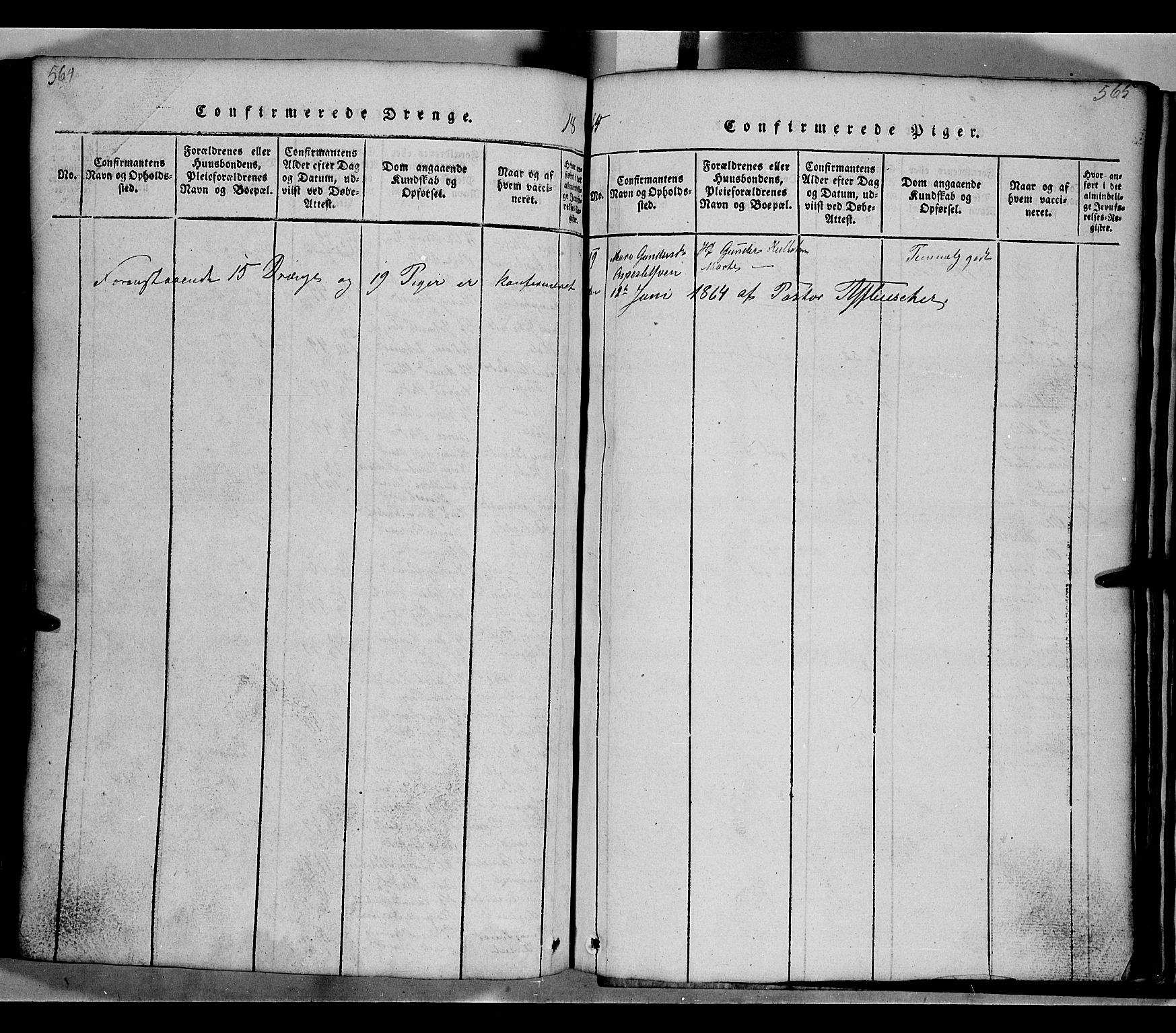 Gausdal prestekontor, SAH/PREST-090/H/Ha/Hab/L0002: Parish register (copy) no. 2, 1818-1874, p. 564-565