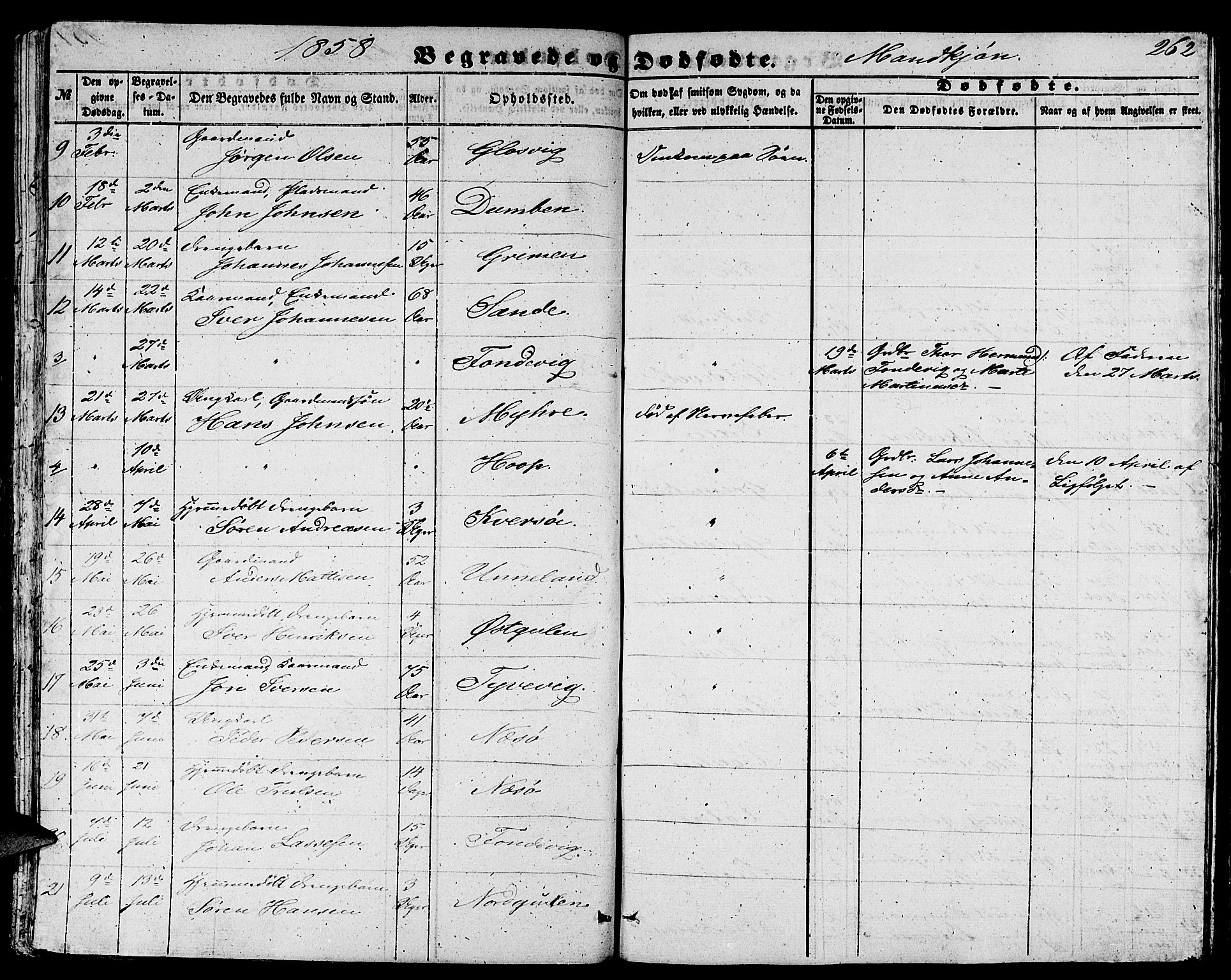 Gulen sokneprestembete, AV/SAB-A-80201/H/Hab/Habb/L0001: Parish register (copy) no. B 1, 1854-1866, p. 262