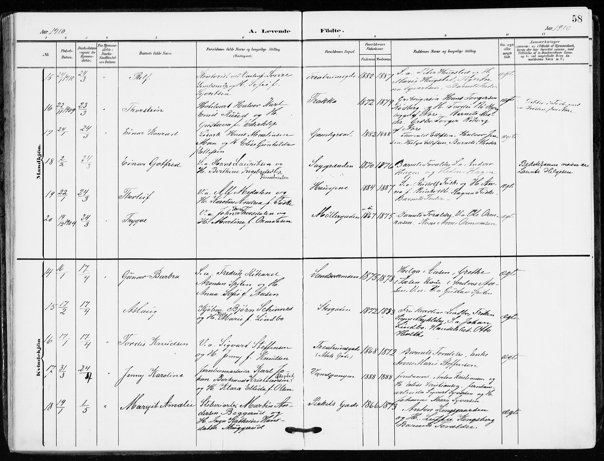 Kongsberg kirkebøker, AV/SAKO-A-22/F/Fb/L0004: Parish register (official) no. II 4, 1906-1918, p. 58