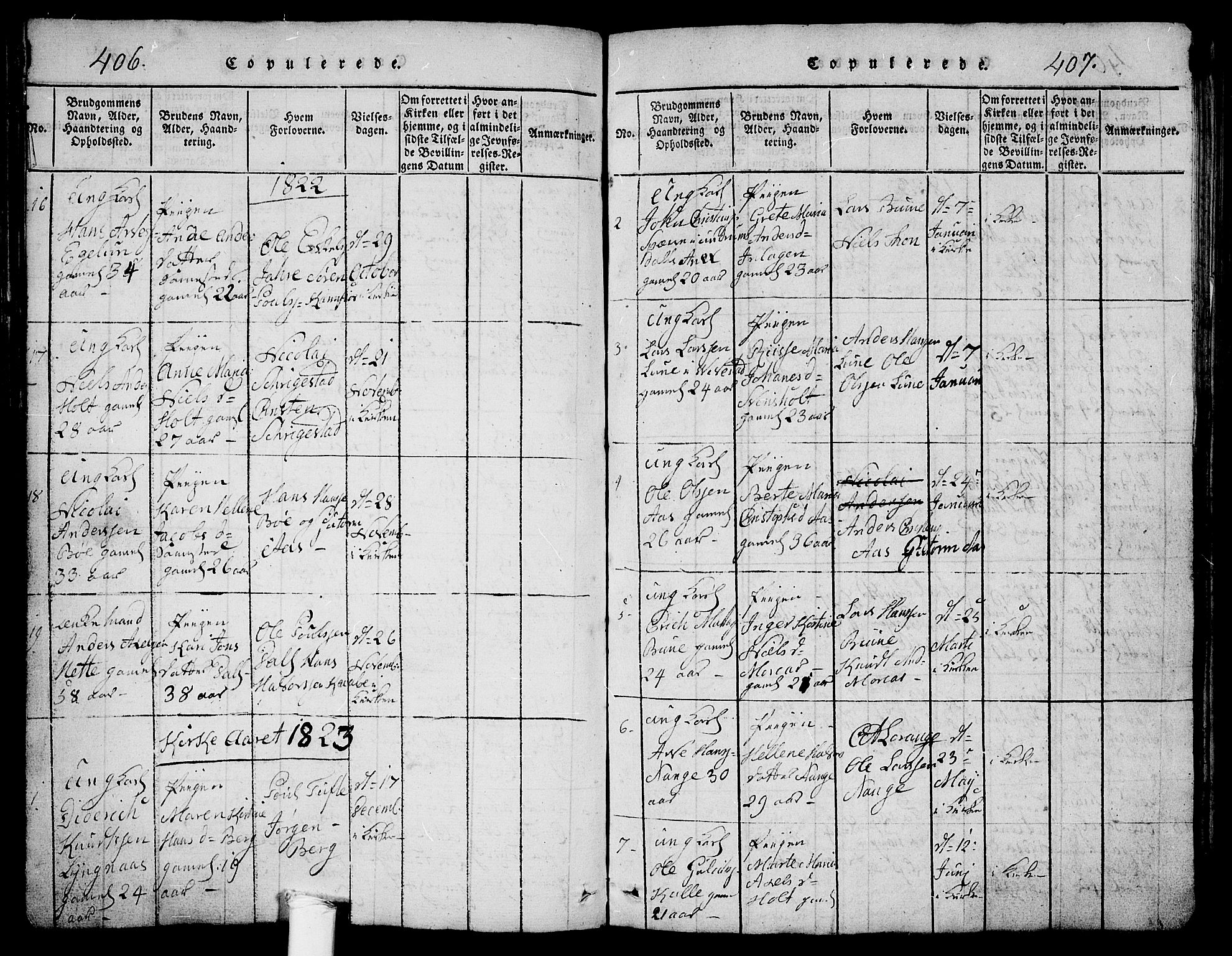 Ramnes kirkebøker, AV/SAKO-A-314/G/Ga/L0001: Parish register (copy) no. I 1, 1813-1847, p. 406-407