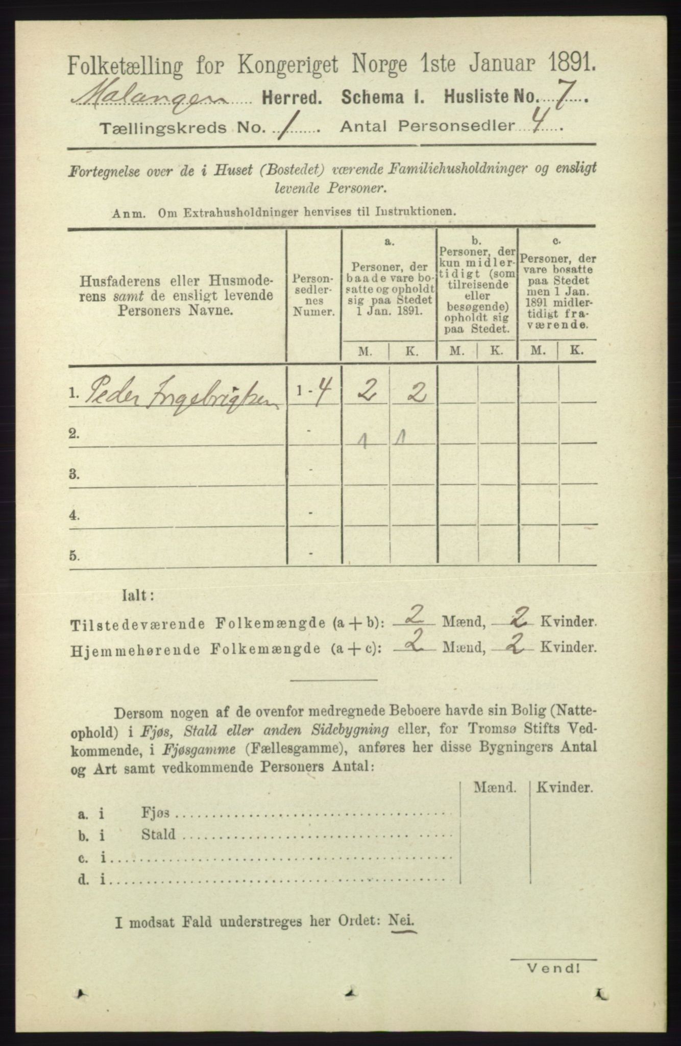 RA, 1891 census for 1932 Malangen, 1891, p. 22