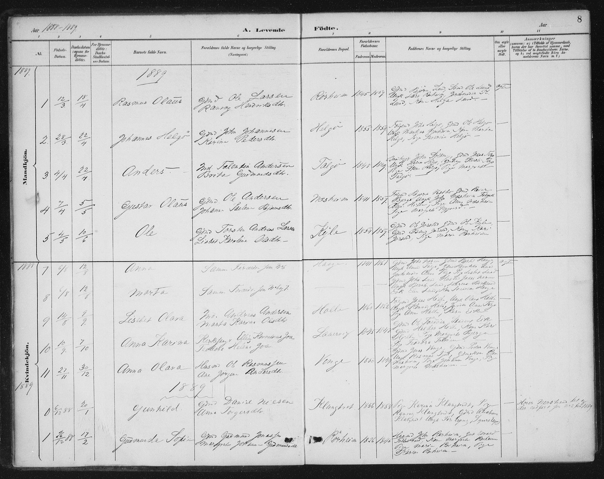 Nedstrand sokneprestkontor, AV/SAST-A-101841/01/IV: Parish register (official) no. A 13, 1887-1915, p. 8