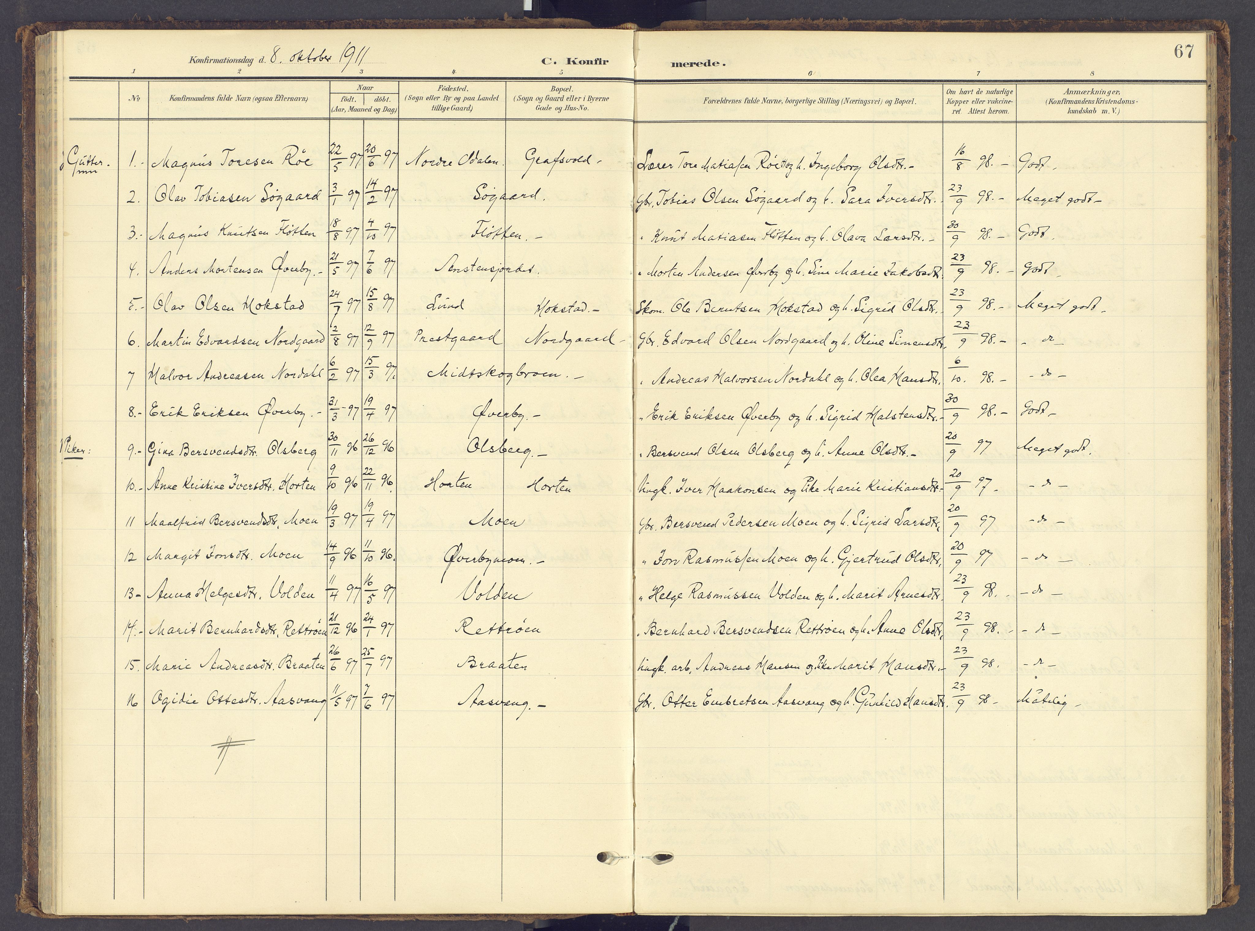Tynset prestekontor, SAH/PREST-058/H/Ha/Haa/L0028: Parish register (official) no. 28, 1902-1929, p. 67
