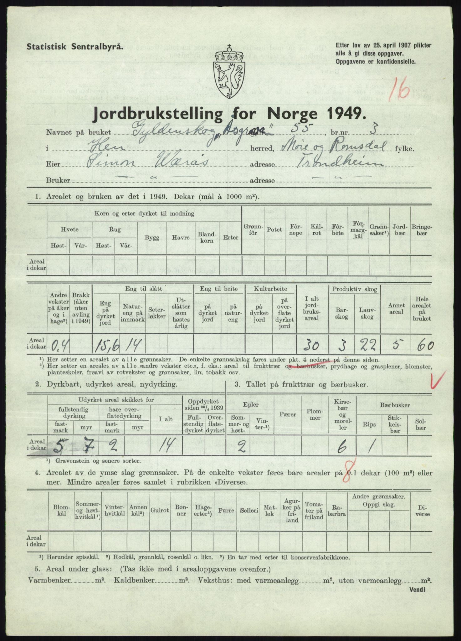 Statistisk sentralbyrå, Næringsøkonomiske emner, Jordbruk, skogbruk, jakt, fiske og fangst, AV/RA-S-2234/G/Gc/L0323: Møre og Romsdal: Grytten og Hen, 1949, p. 617