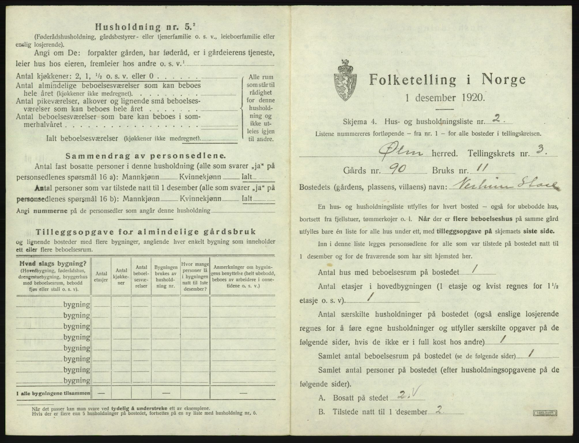 SAB, 1920 census for Ølen, 1920, p. 171