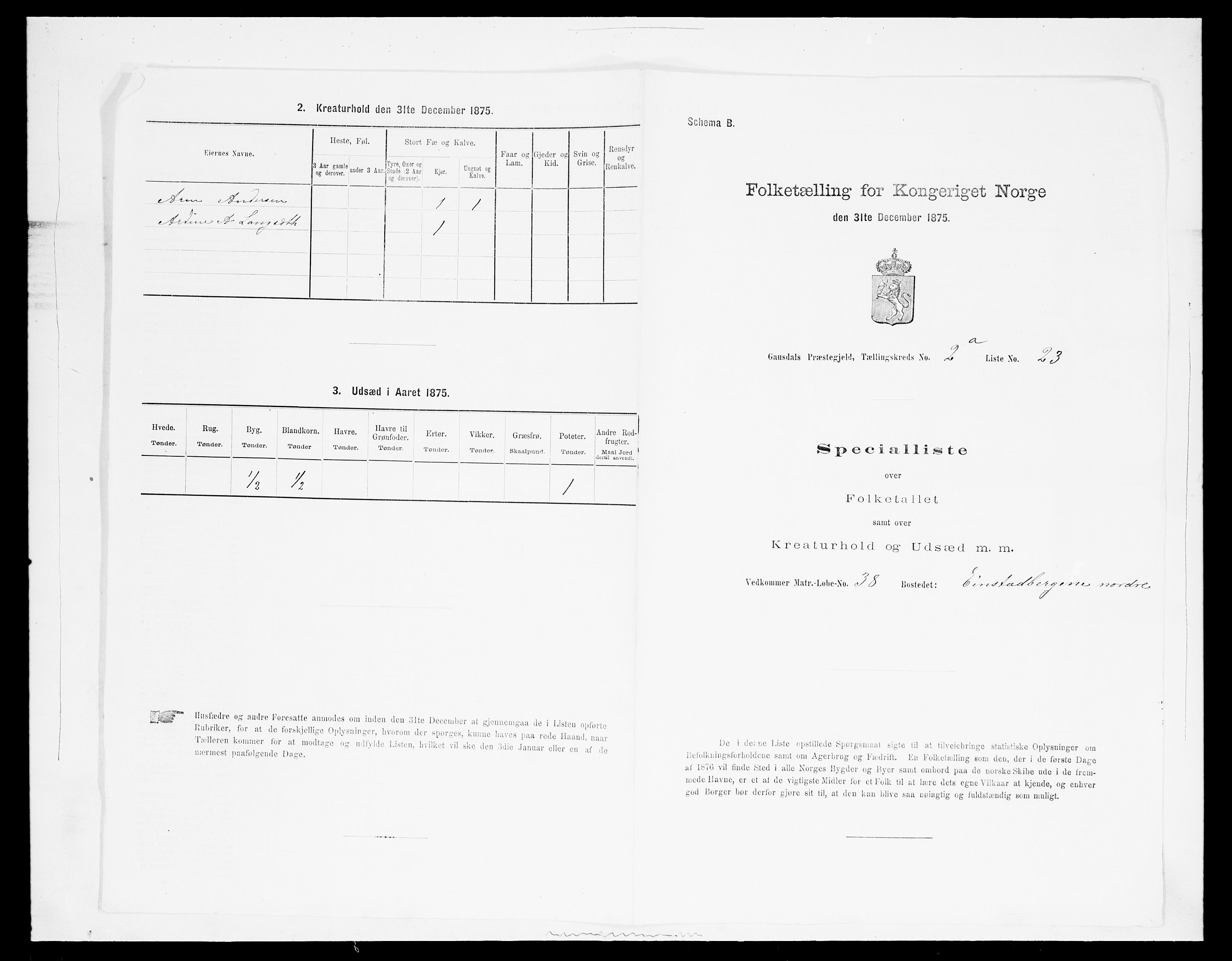 SAH, 1875 census for 0522P Gausdal, 1875, p. 439