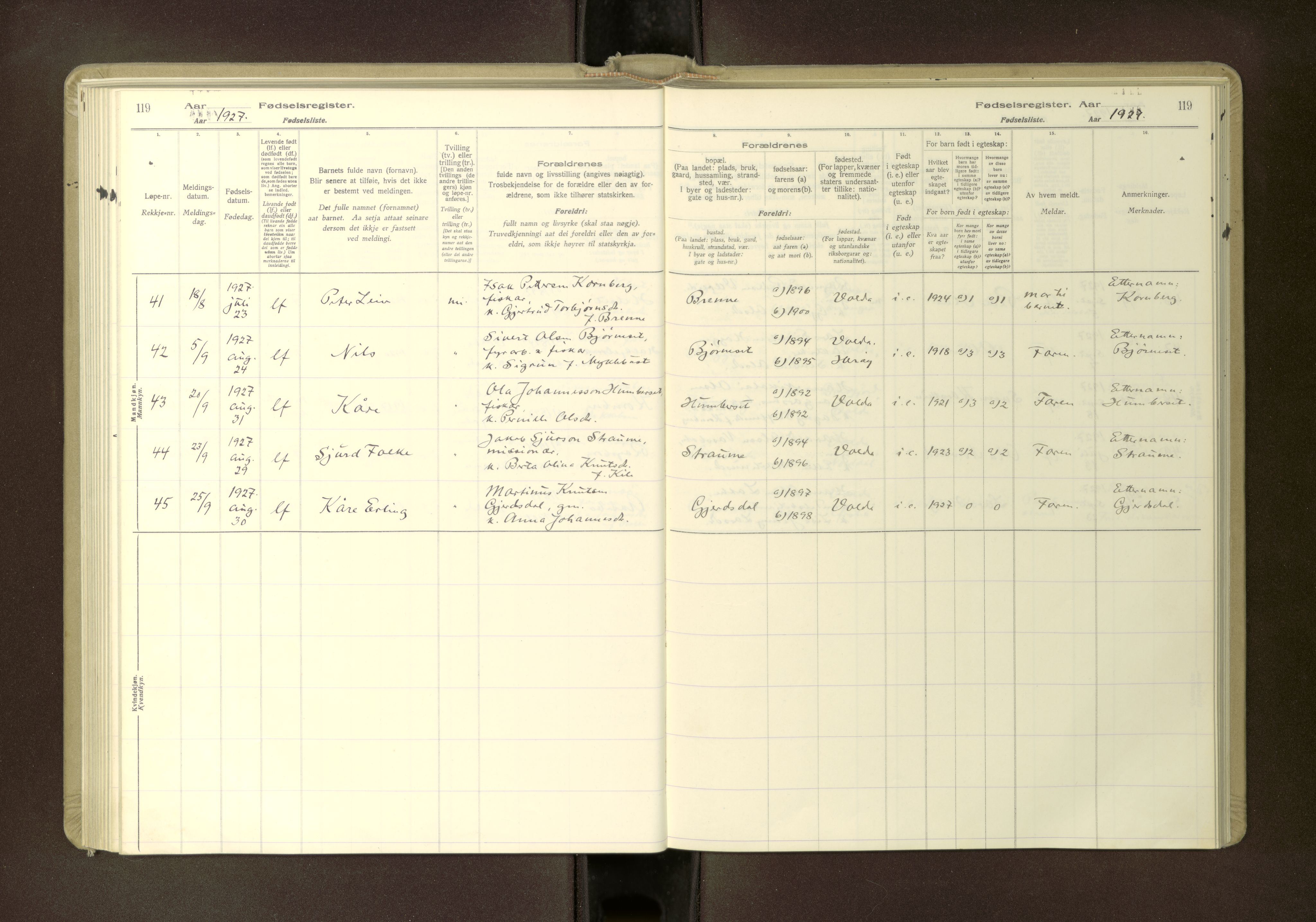 Ministerialprotokoller, klokkerbøker og fødselsregistre - Møre og Romsdal, SAT/A-1454/511/L0165: Birth register no. 511---, 1916-1937, p. 119