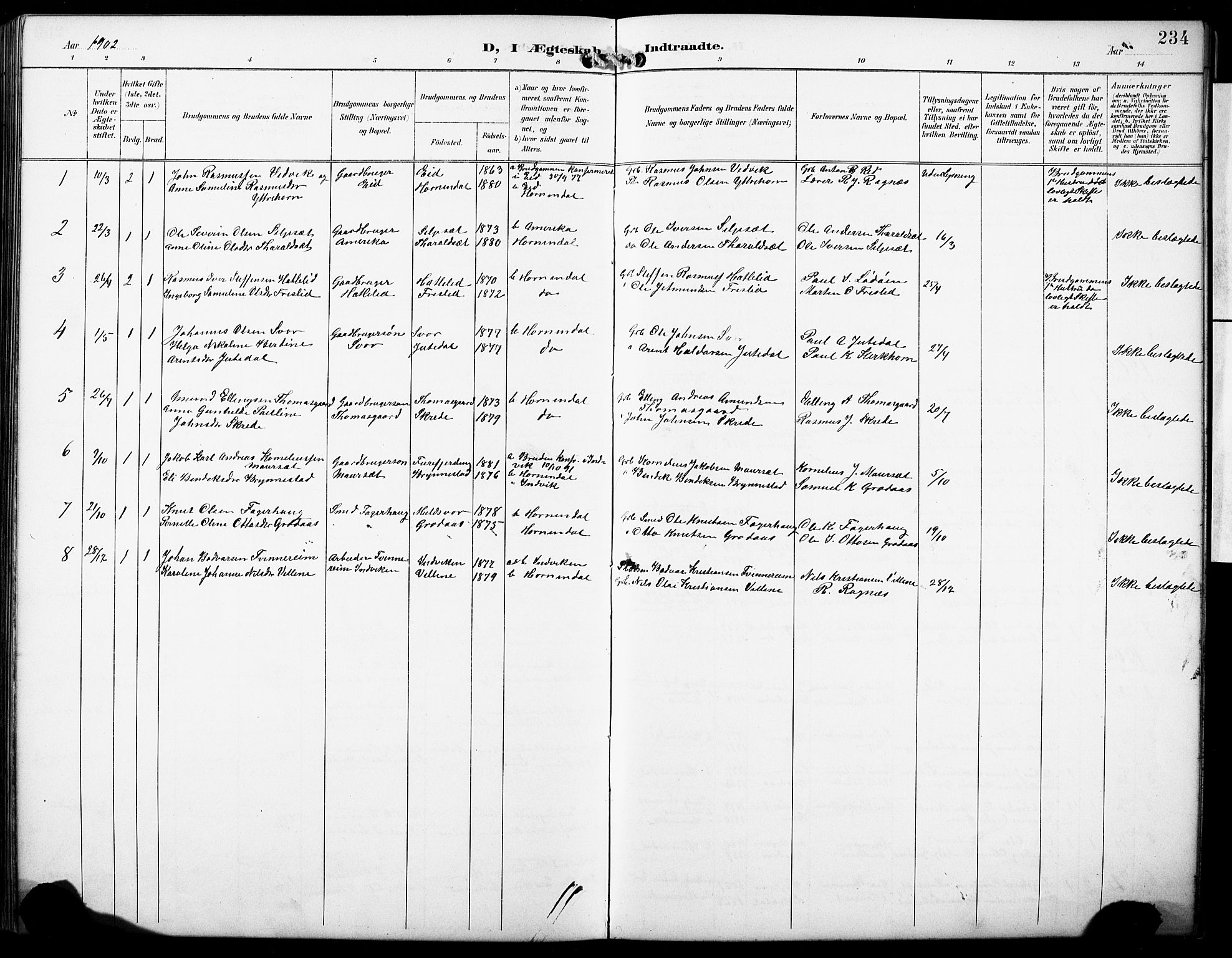 Hornindal sokneprestembete, SAB/A-82401/H/Hab: Parish register (copy) no. A 2, 1894-1927, p. 234