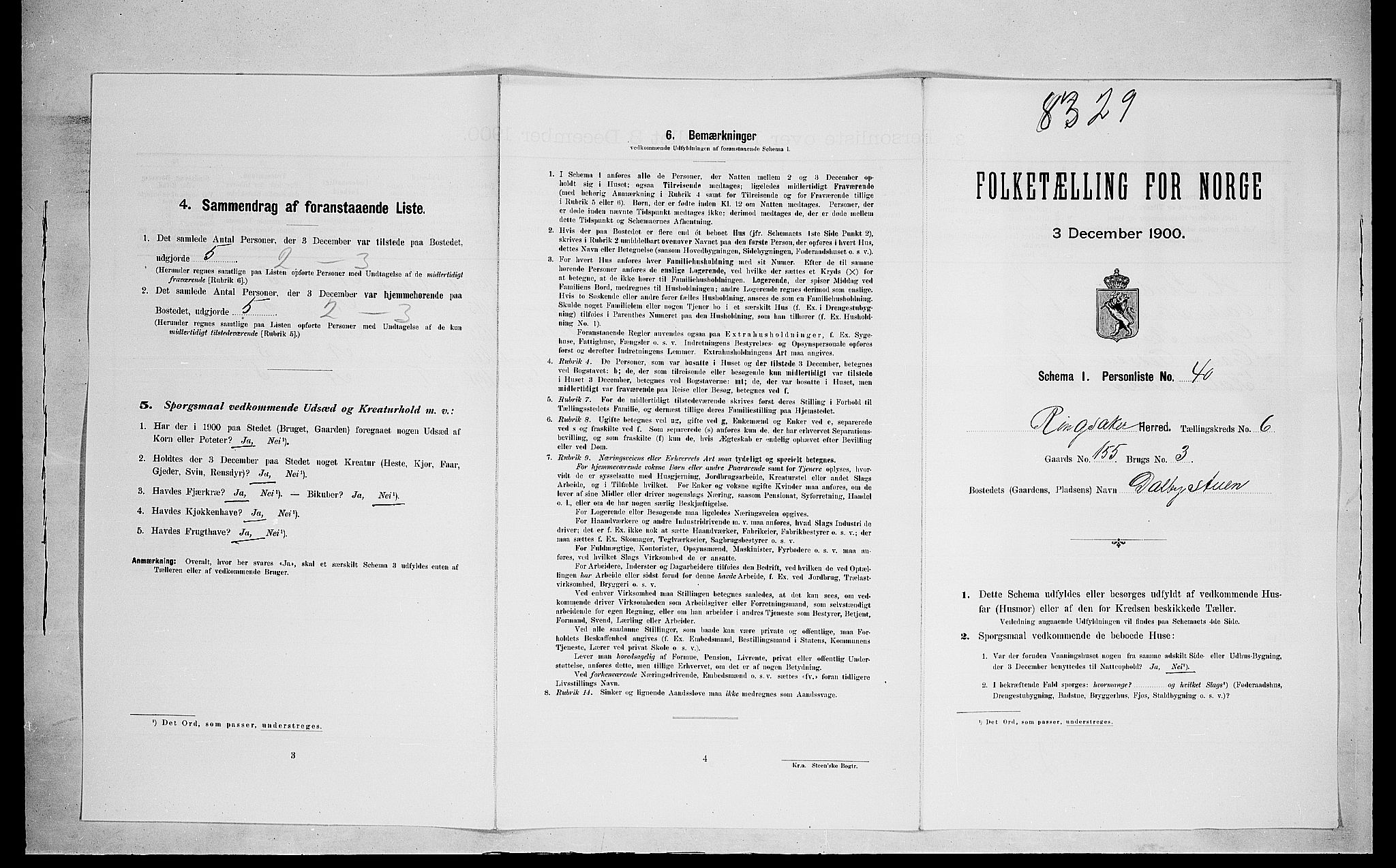 SAH, 1900 census for Ringsaker, 1900, p. 1308