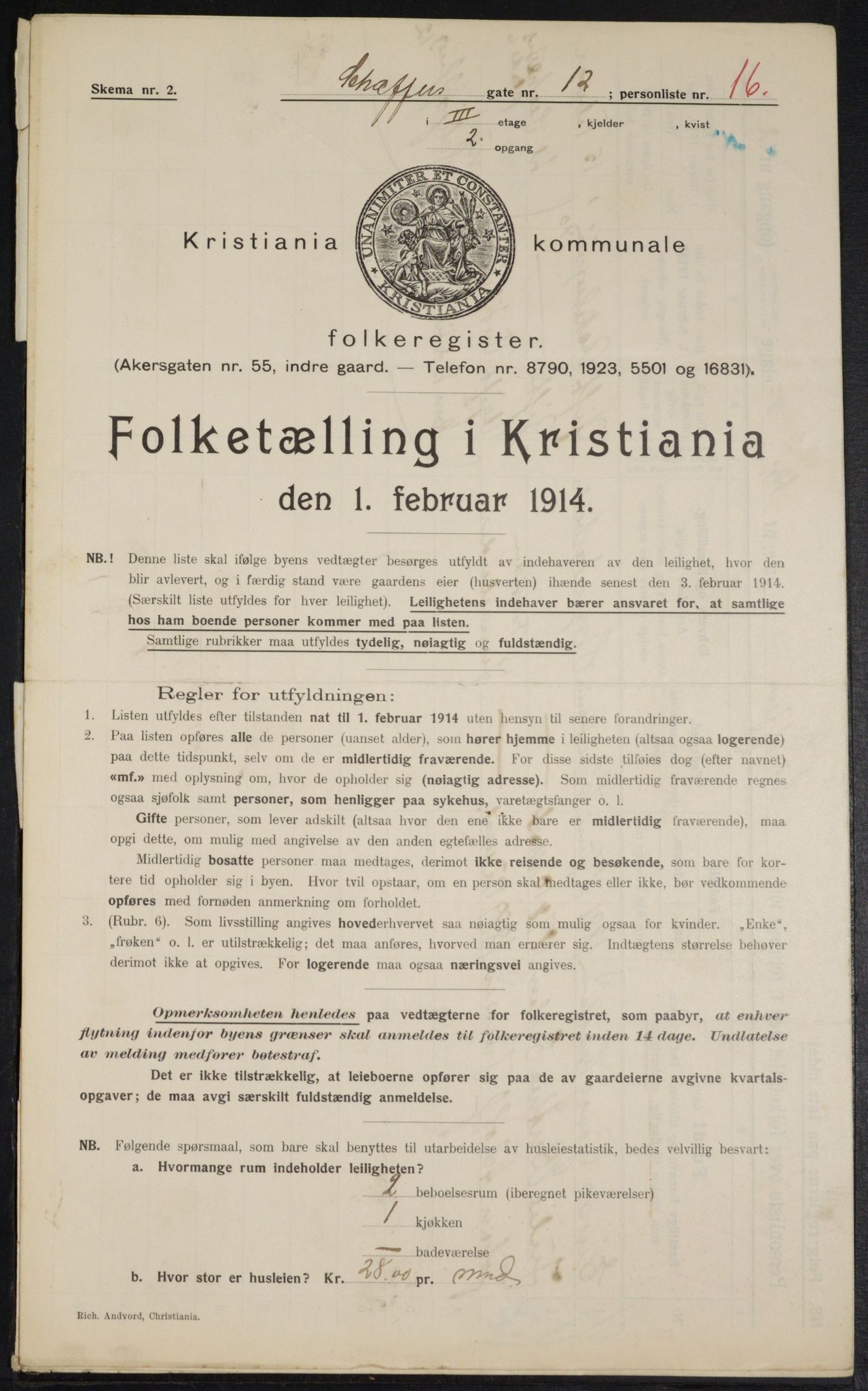 OBA, Municipal Census 1914 for Kristiania, 1914, p. 93125