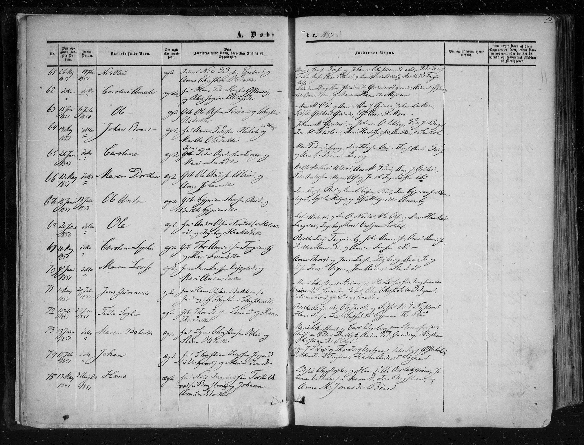 Aremark prestekontor Kirkebøker, SAO/A-10899/F/Fc/L0003: Parish register (official) no. III 3, 1850-1865, p. 13