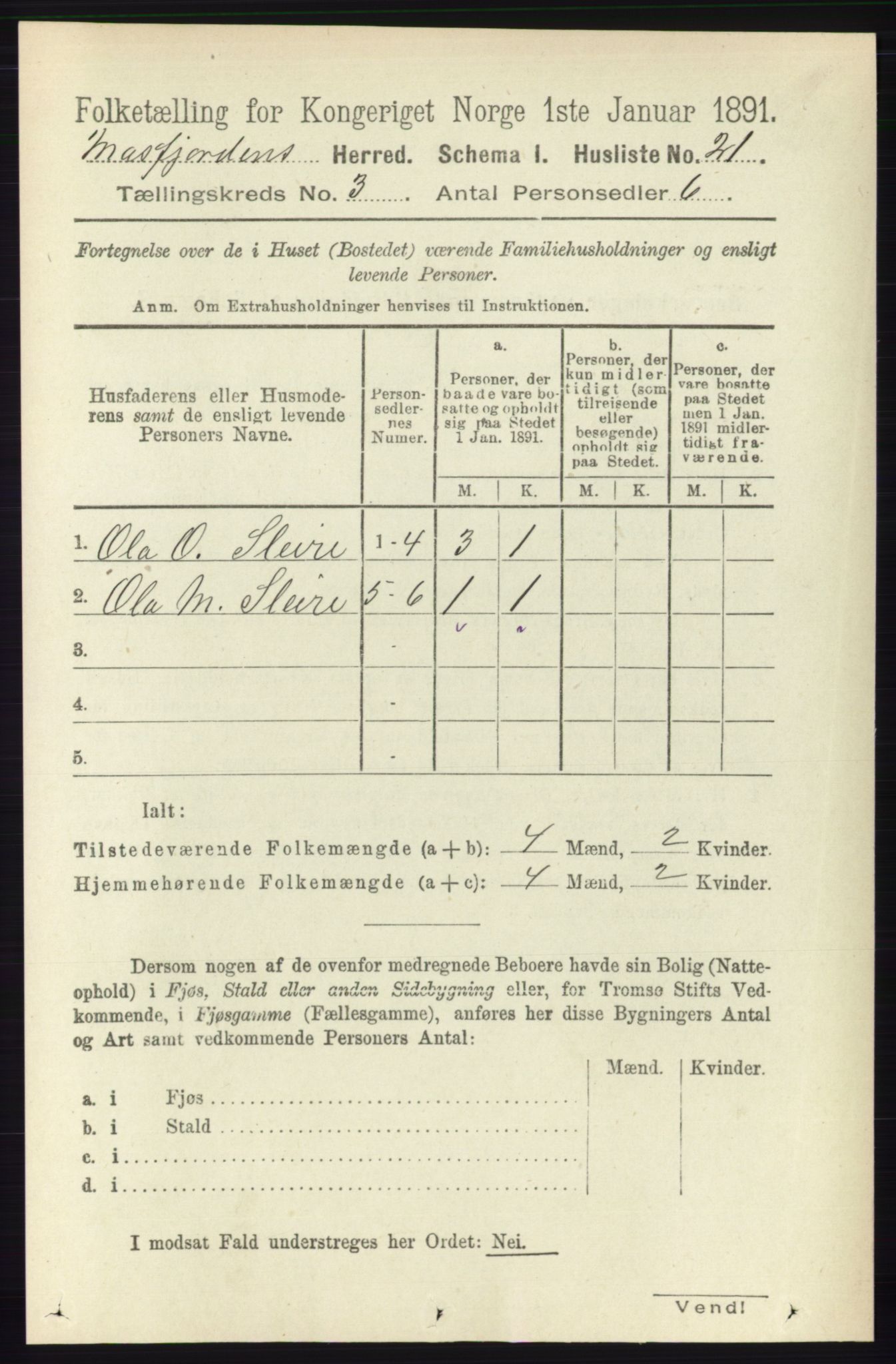 RA, 1891 census for 1266 Masfjorden, 1891, p. 516