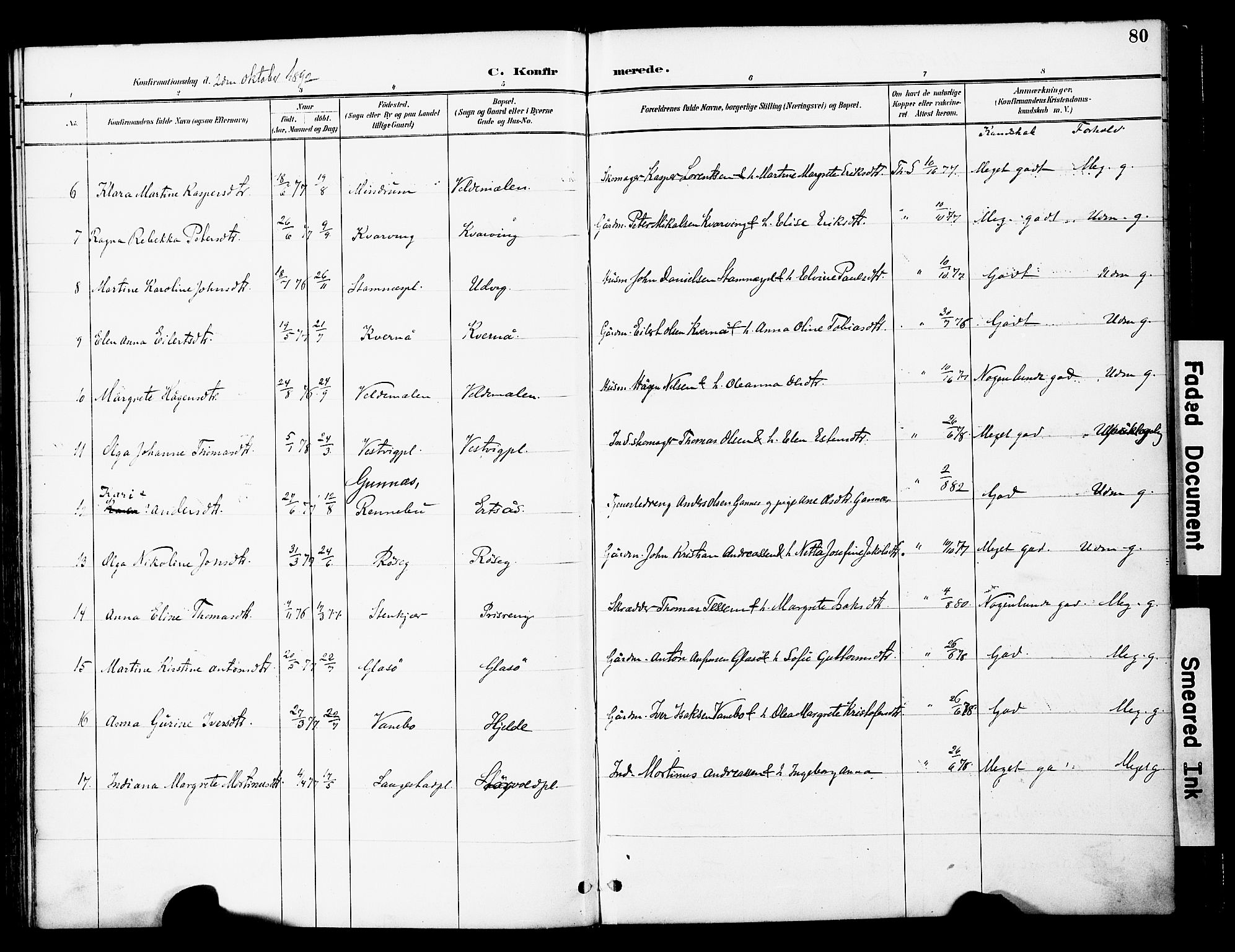 Ministerialprotokoller, klokkerbøker og fødselsregistre - Nord-Trøndelag, AV/SAT-A-1458/741/L0396: Parish register (official) no. 741A10, 1889-1901, p. 80