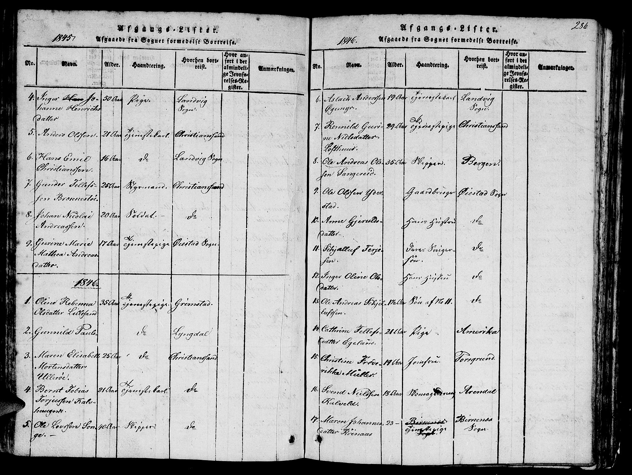 Vestre Moland sokneprestkontor, AV/SAK-1111-0046/F/Fb/Fbb/L0001: Parish register (copy) no. B 1, 1816-1851, p. 286