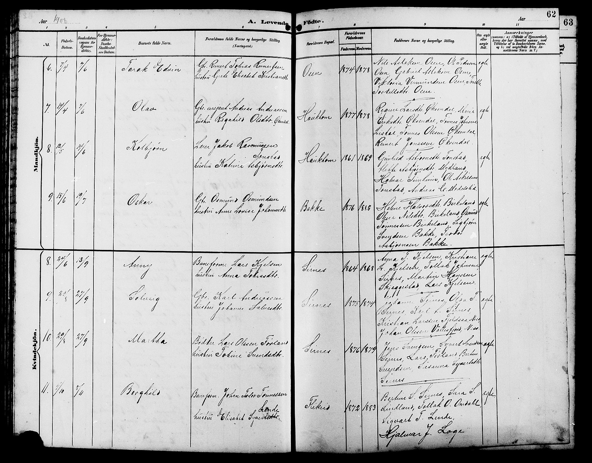 Bakke sokneprestkontor, AV/SAK-1111-0002/F/Fb/Fba/L0003: Parish register (copy) no. B 3, 1894-1910, p. 62