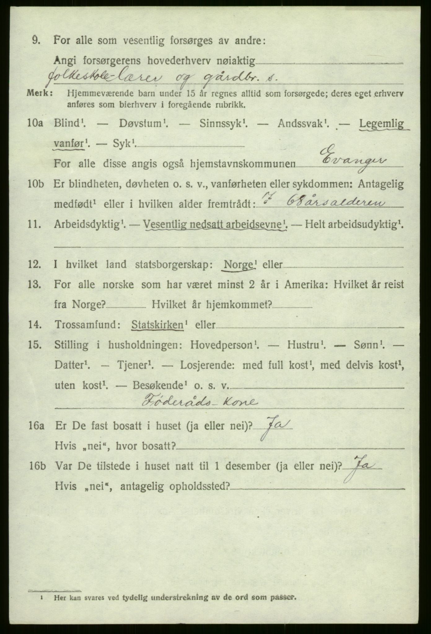 SAB, 1920 census for Evanger, 1920, p. 706