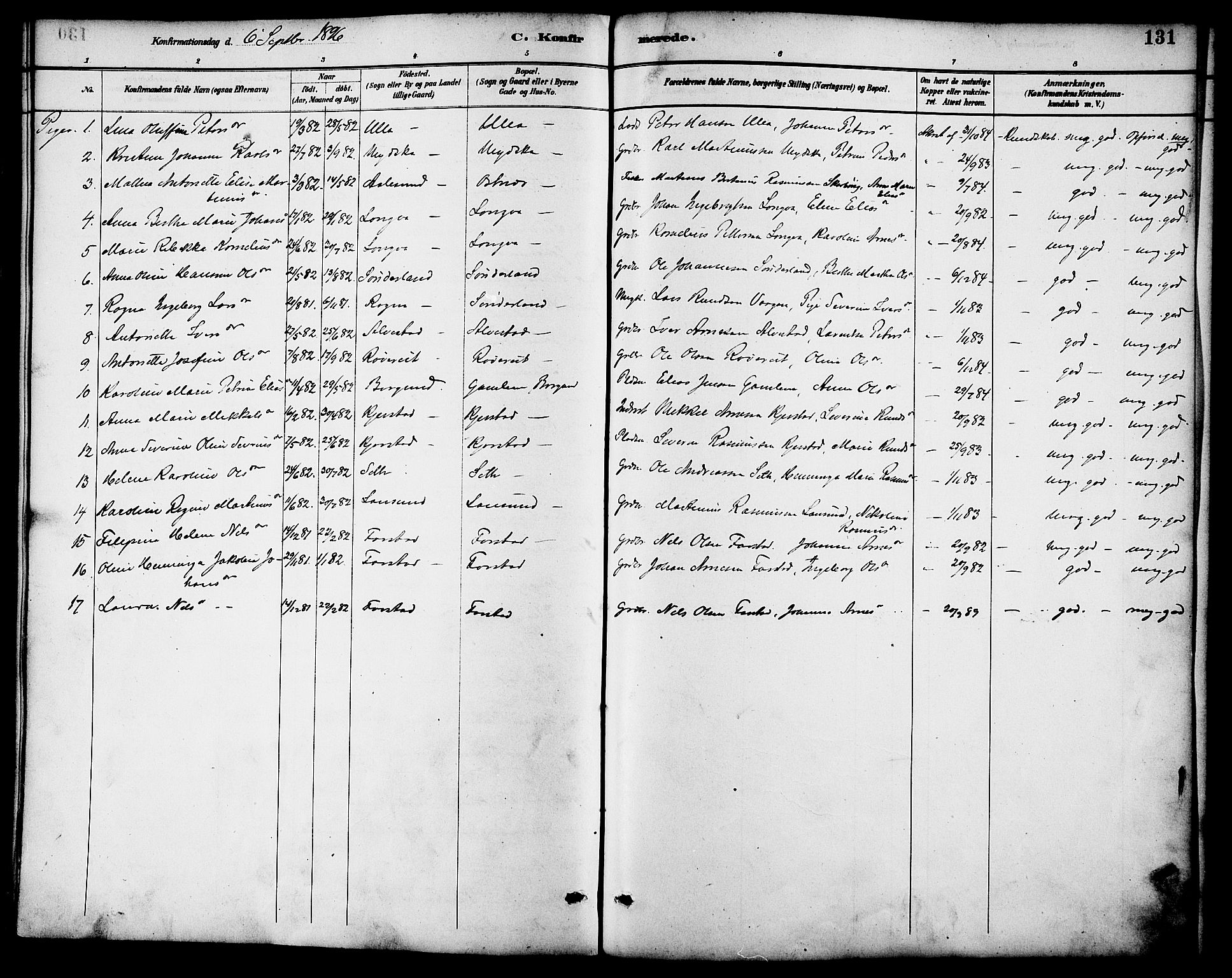 Ministerialprotokoller, klokkerbøker og fødselsregistre - Møre og Romsdal, AV/SAT-A-1454/536/L0501: Parish register (official) no. 536A10, 1884-1896, p. 131