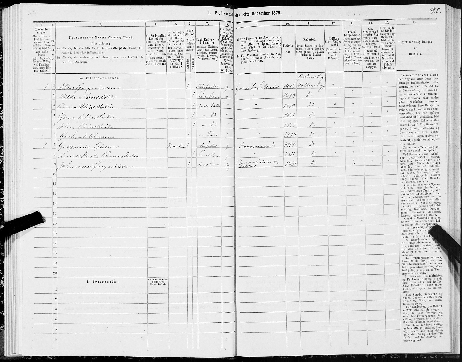 SAT, 1875 census for 1519P Volda, 1875, p. 3092