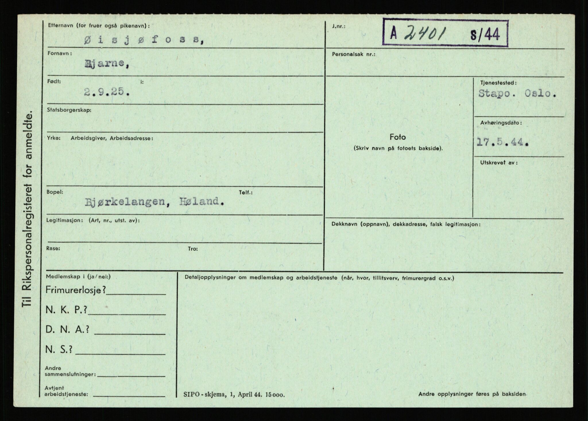 Statspolitiet - Hovedkontoret / Osloavdelingen, AV/RA-S-1329/C/Ca/L0016: Uberg - Øystese, 1943-1945, p. 3578