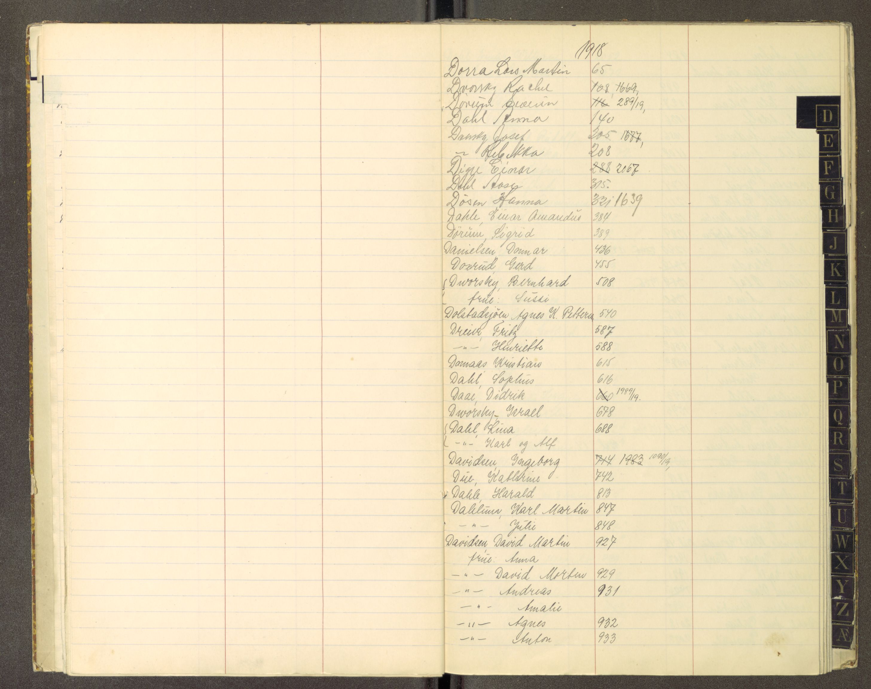 Trondheim politikammer, AV/SAT-A-1887/1/30/L0050: Register til passprotokoll 01.01-01.07, 1918-1919