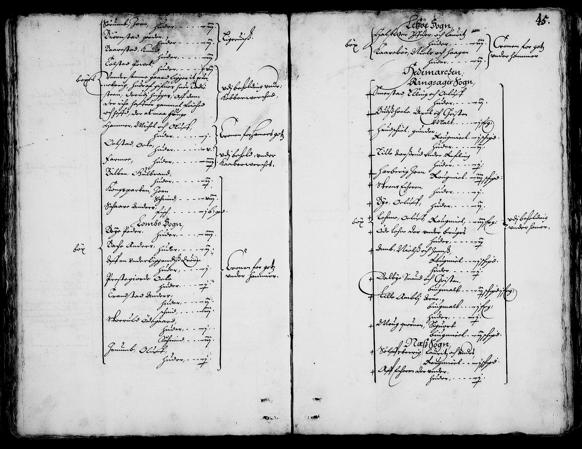 Rentekammeret inntil 1814, Realistisk ordnet avdeling, AV/RA-EA-4070/On/L0001/0002: Statens gods / [Jj 2]: Jordebok og forklaring over atkomstene til Hannibal Sehesteds gods, 1651, p. 44b-45a